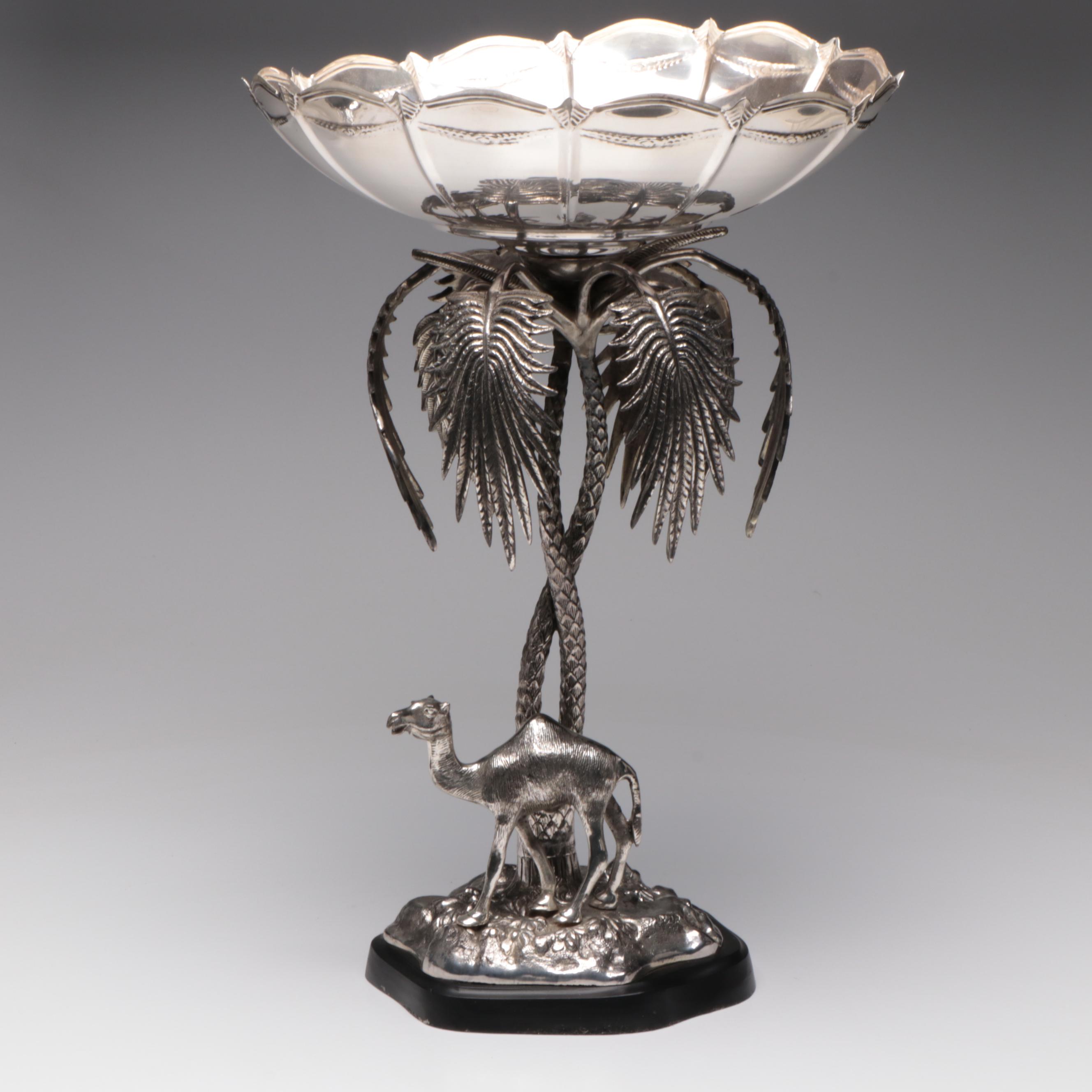 JIJ Designs Silver Plate Egyptian Revival Figural Centerpiece Compote