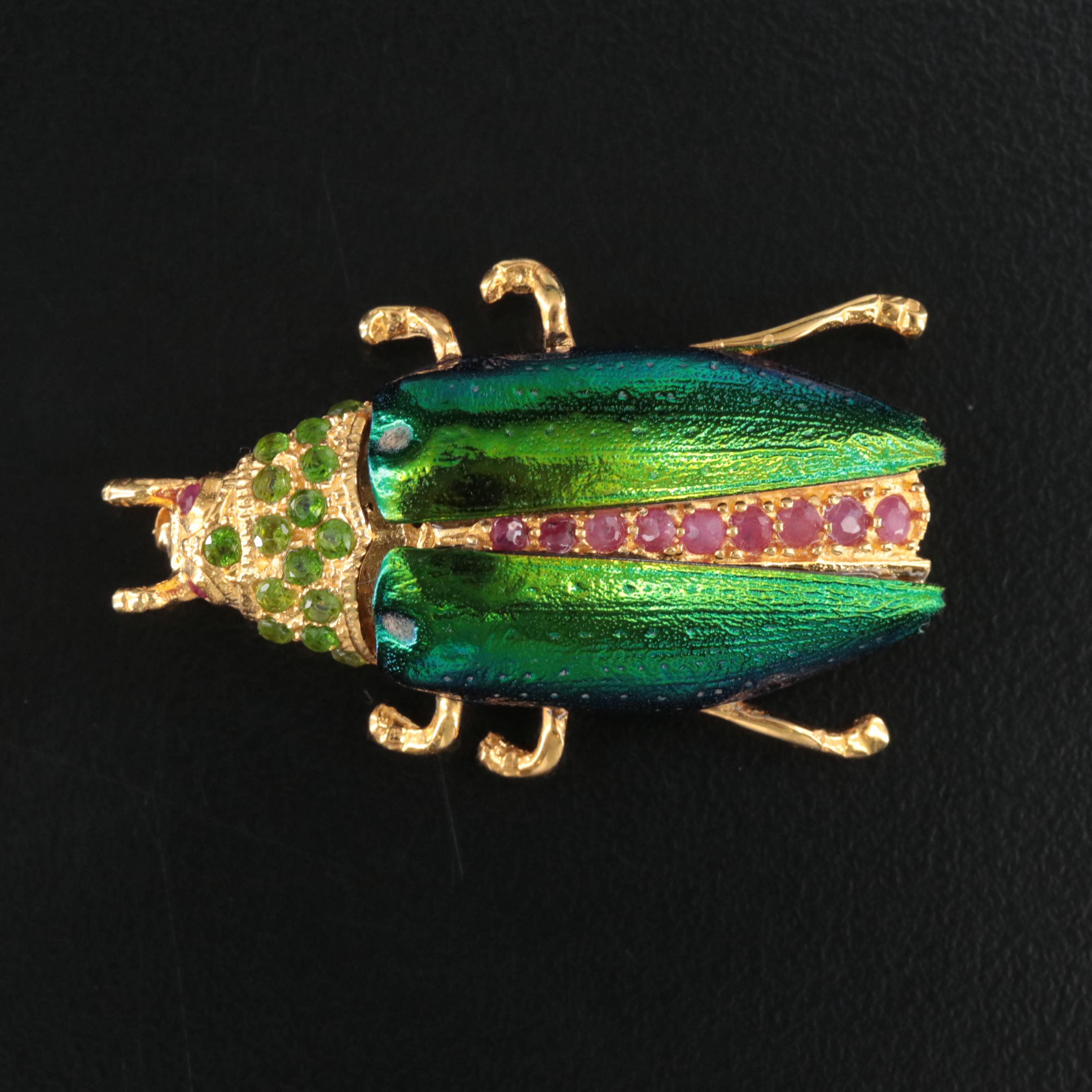 Sterling Ruby, Diopside, and Elytra Beetle Brooch