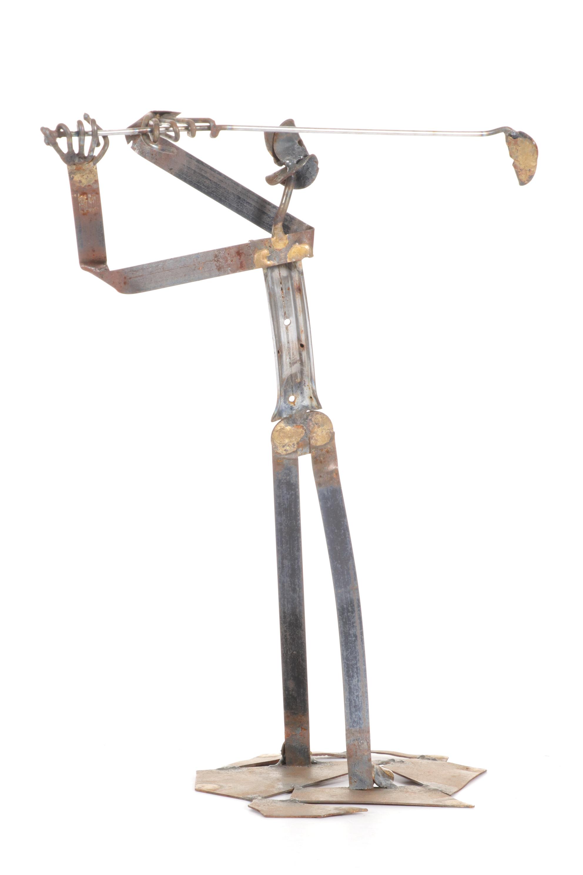 Bob Ragland Welded Metal Sculpture Of Golfing Figure, Late 20th Century