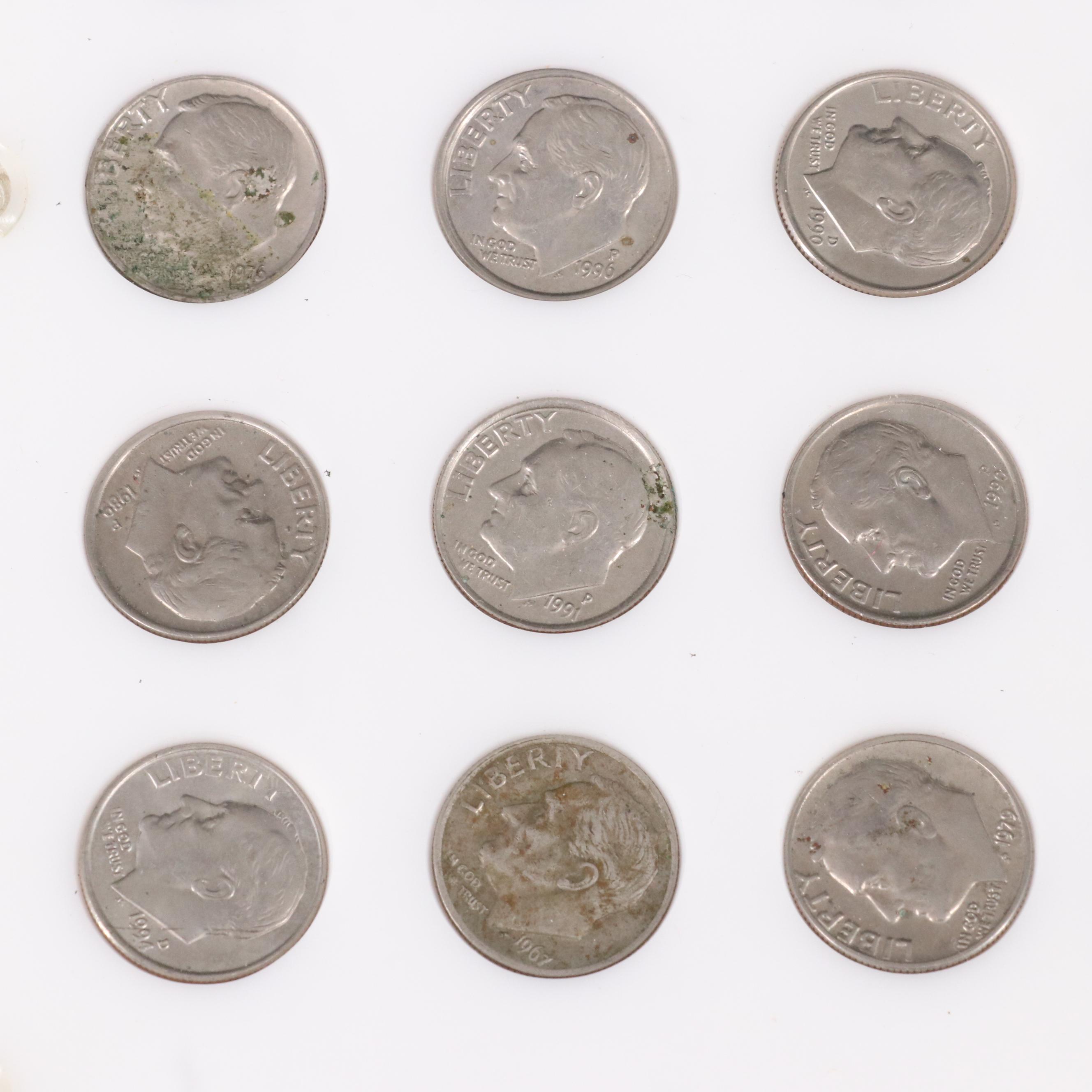 Set of Ten Silver U.S. Coins From the Last 100 Years and Two Others