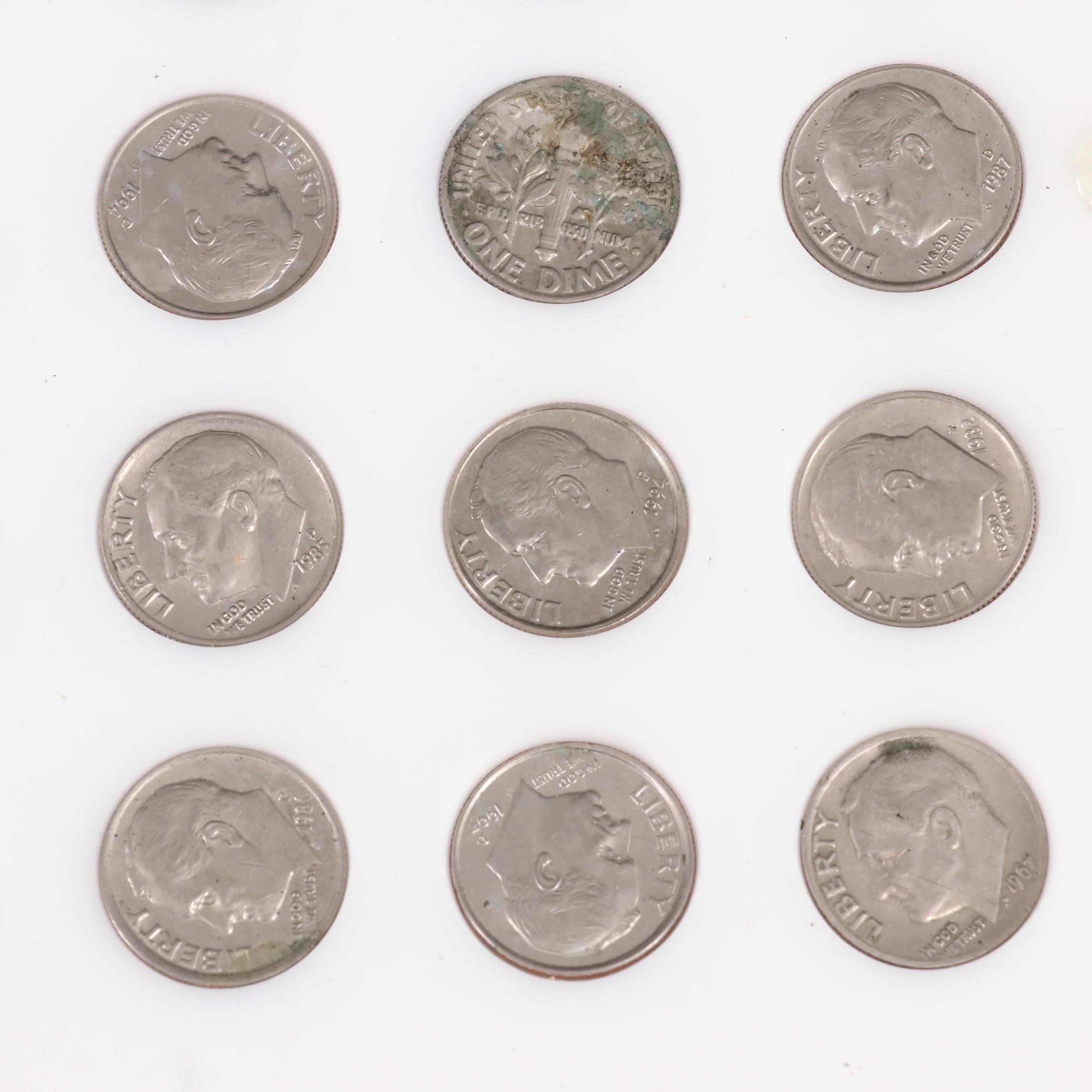 Set of Ten Silver U.S. Coins From the Last 100 Years and Two Others