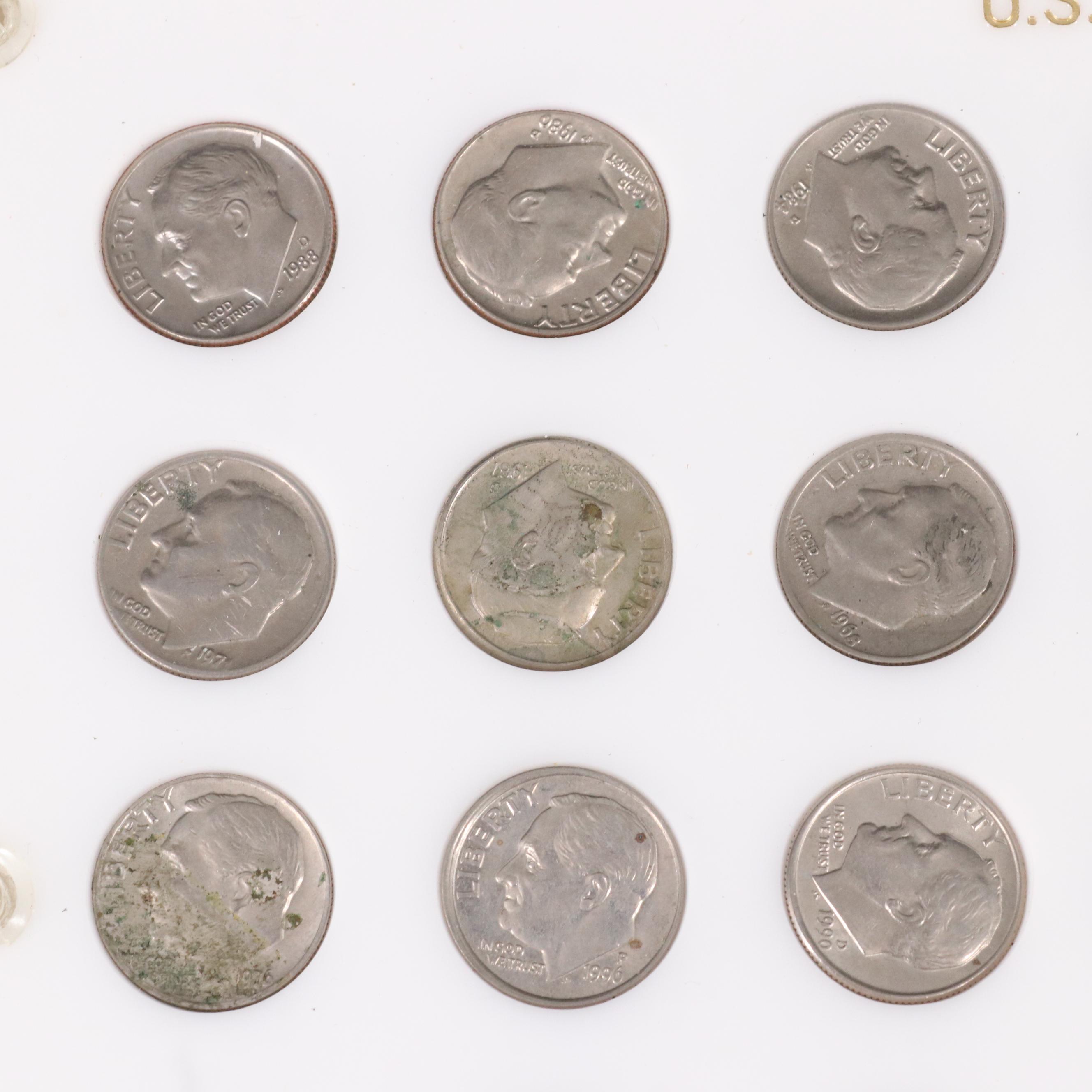 Set of Ten Silver U.S. Coins From the Last 100 Years and Two Others