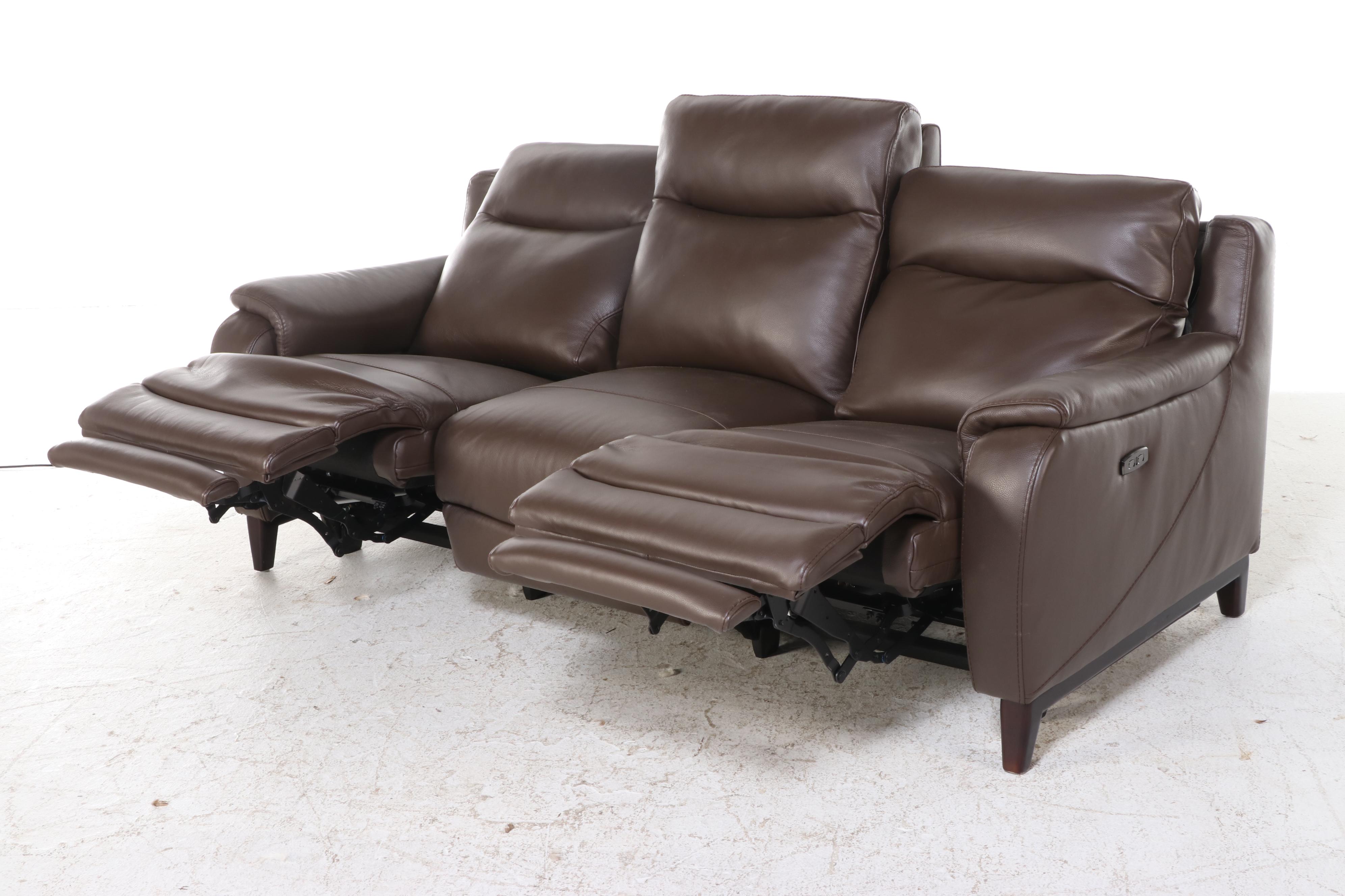 Contemporary Brown Leather Electric Recliner Sofa