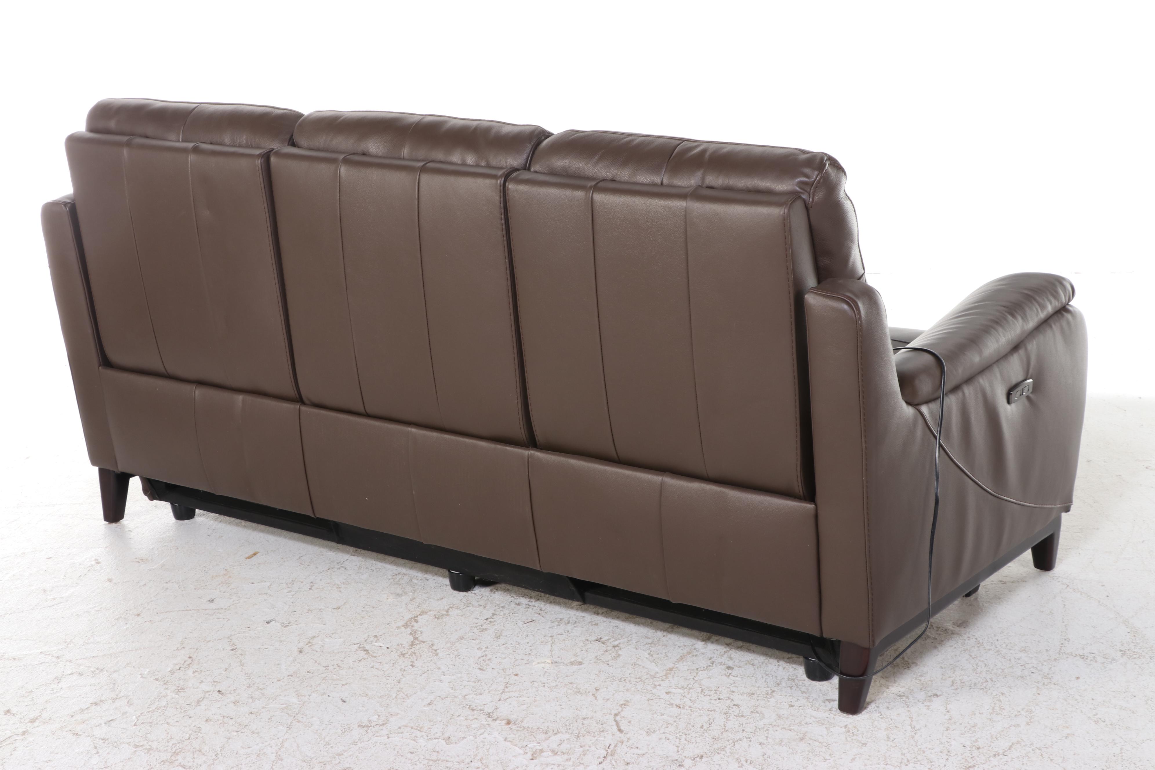 Contemporary Brown Leather Electric Recliner Sofa
