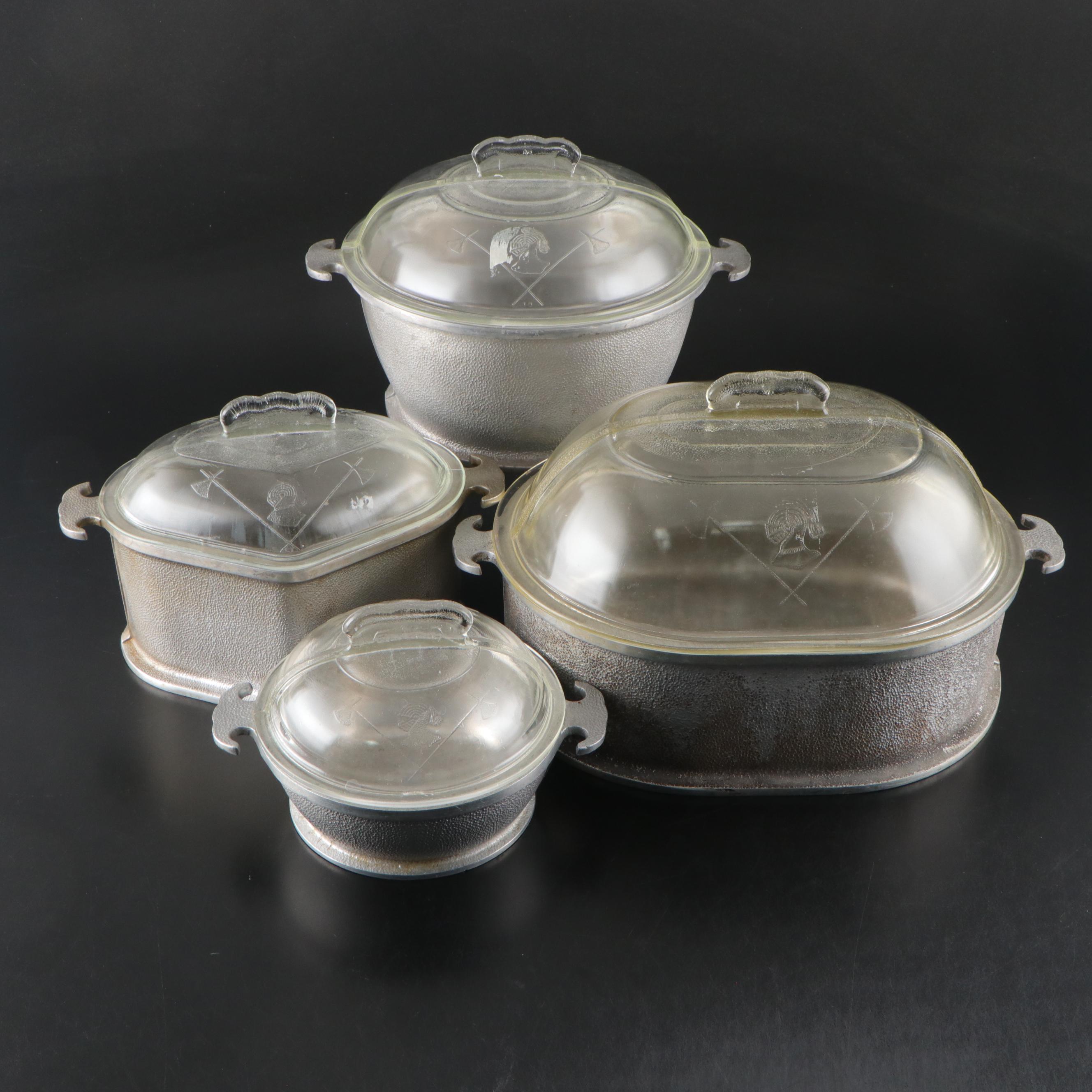Guardian Service Aluminum Casserole Cookware With Glass Lids, Mid-20th Century