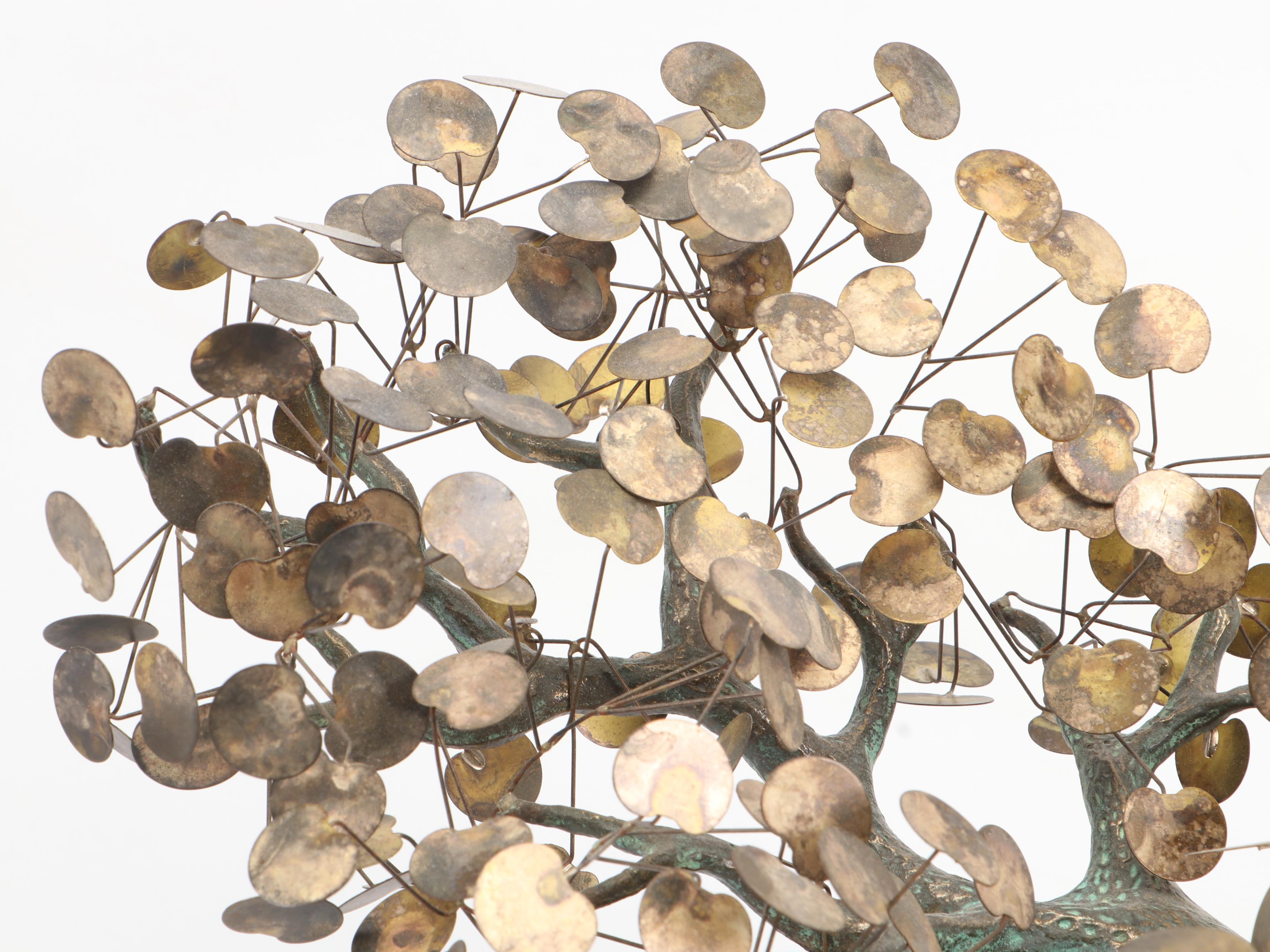 Curtis Jeré Metal Bonsai Sculpture on Stone Base, 1971