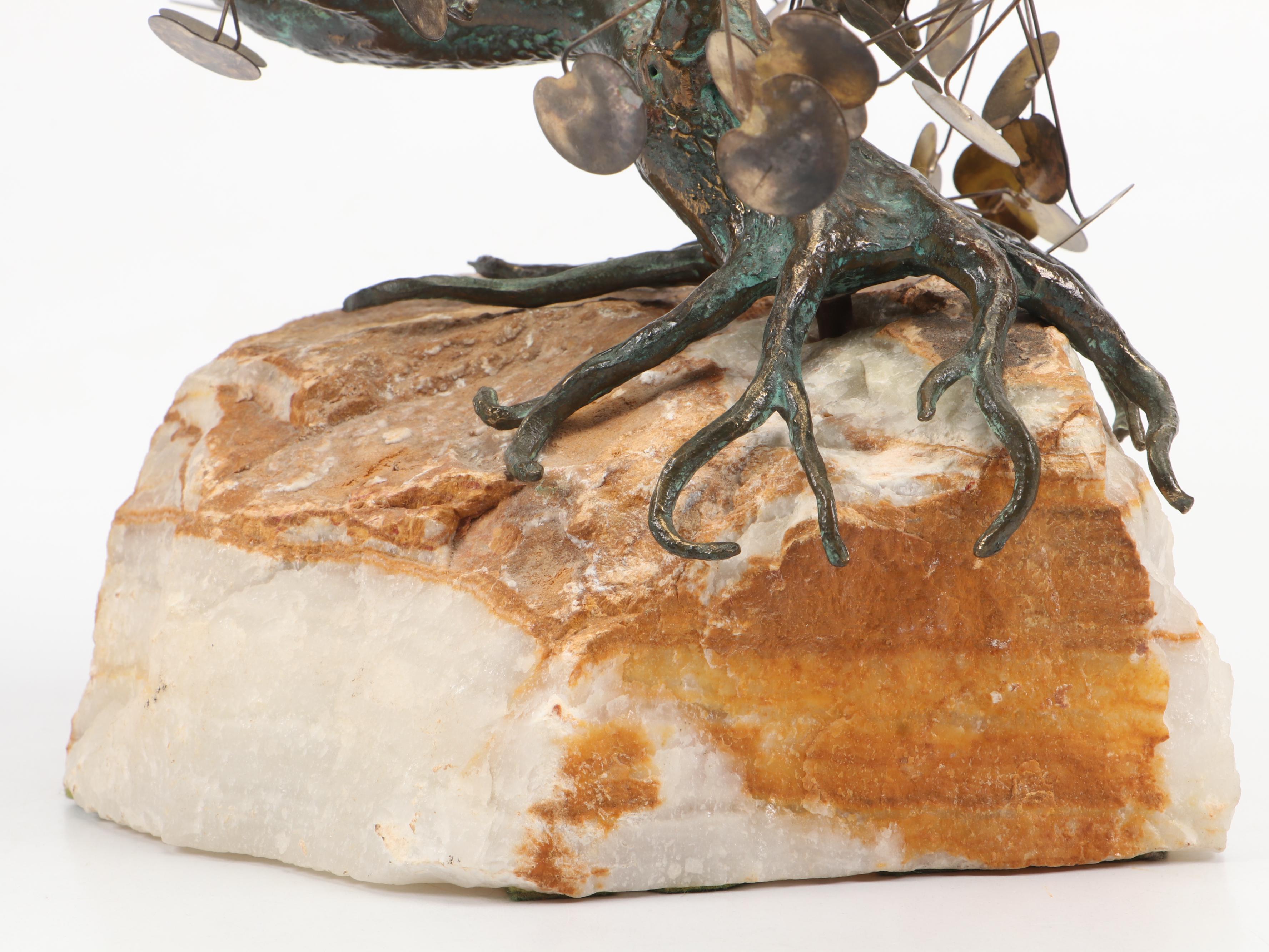 Curtis Jeré Metal Bonsai Sculpture on Stone Base, 1971