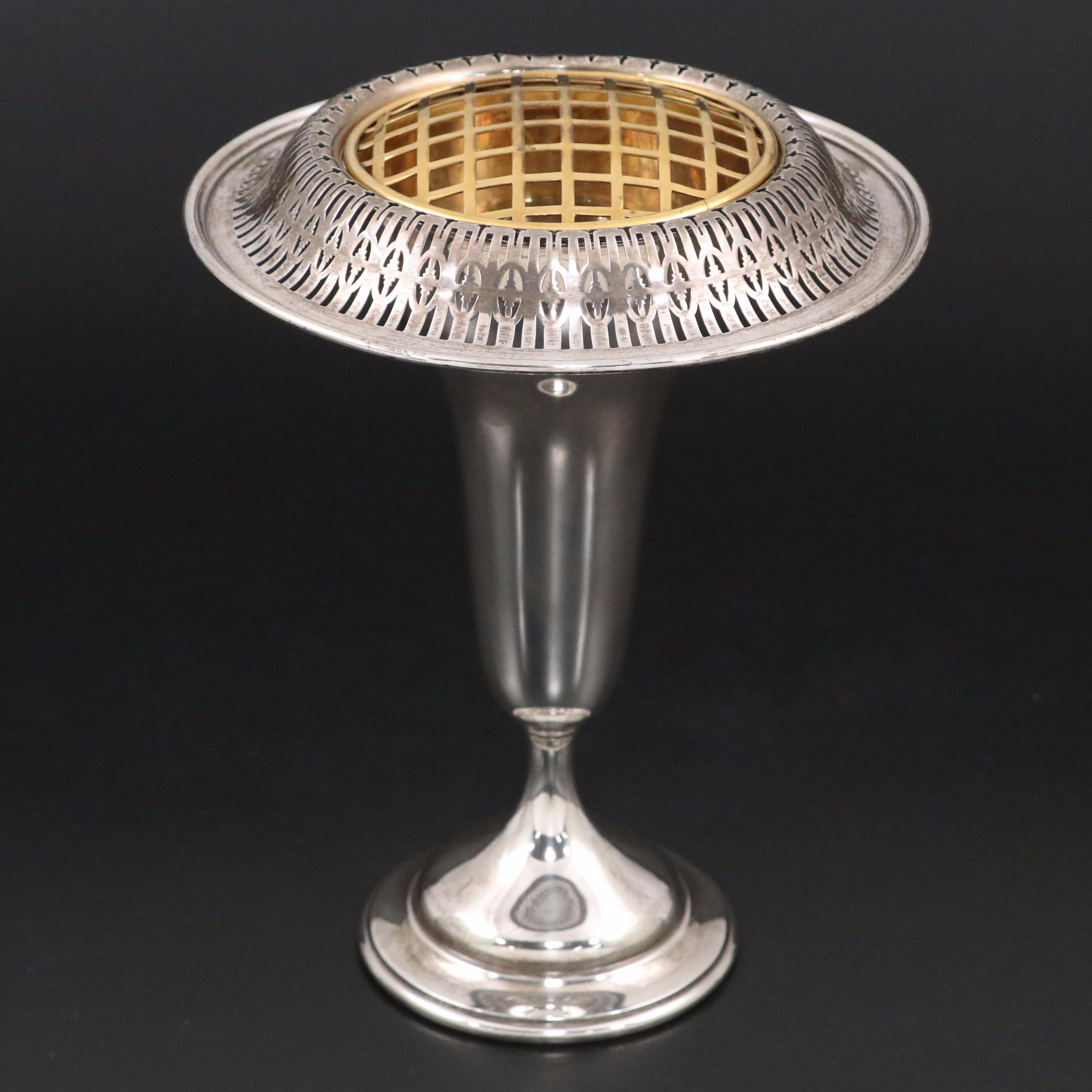 Durgin Gorham Sterling Silver Footed Vase with Frog, Early to Mid-20th Century