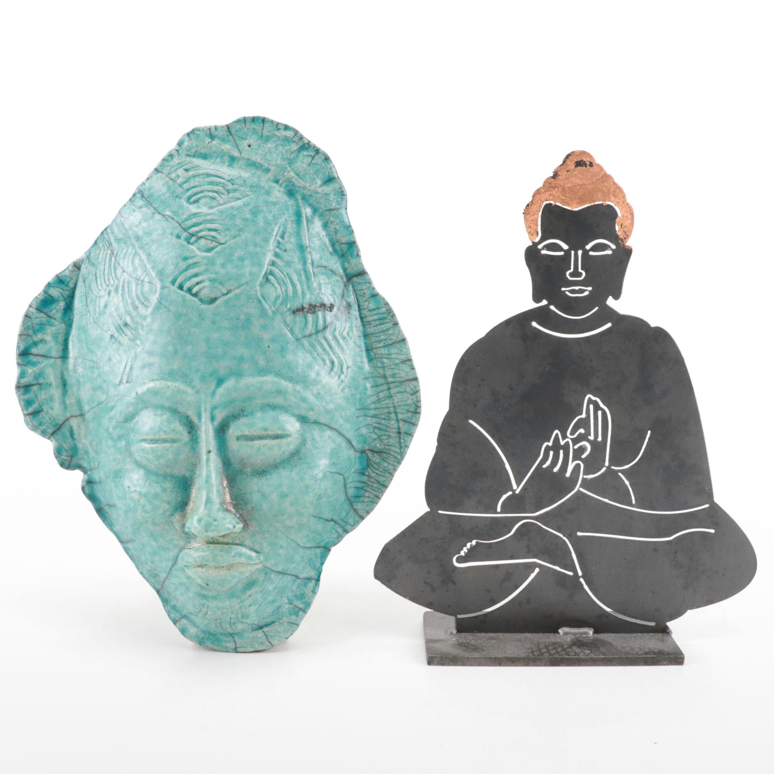 Diane Braben Pasley Ceramic Mask with Metal Buddha Silhouette