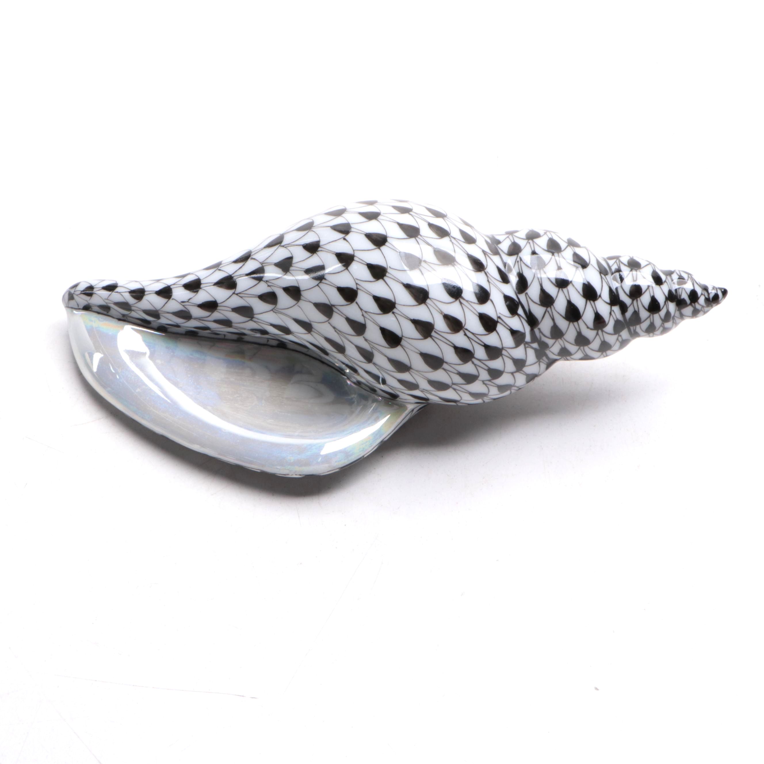 Herend First Edition Black Fishnet with Gold "Tulip Shell" Porcelain Figurine