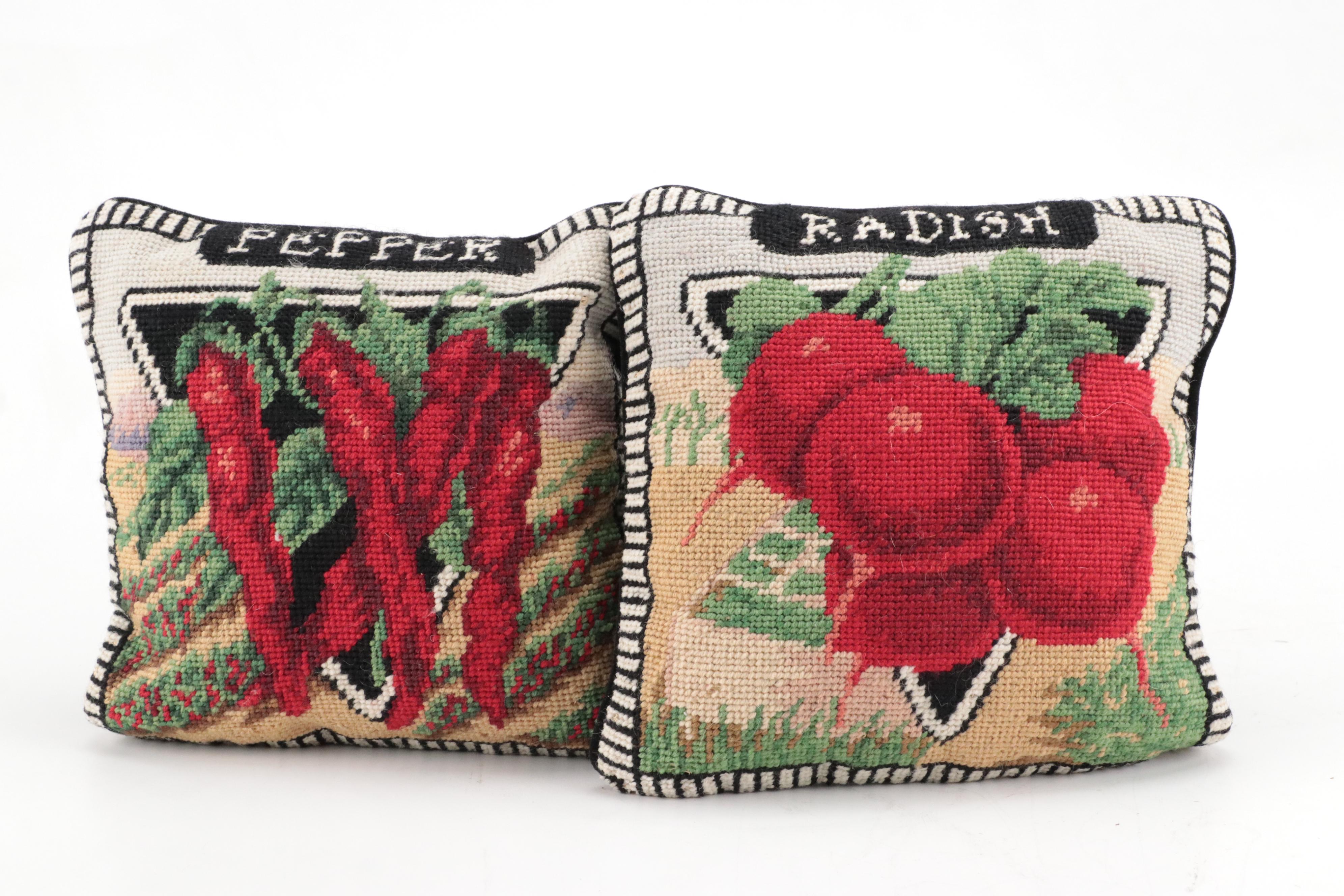 Chromolithograph Advertising Prints in Burl Wood Frames and Throw Pillows