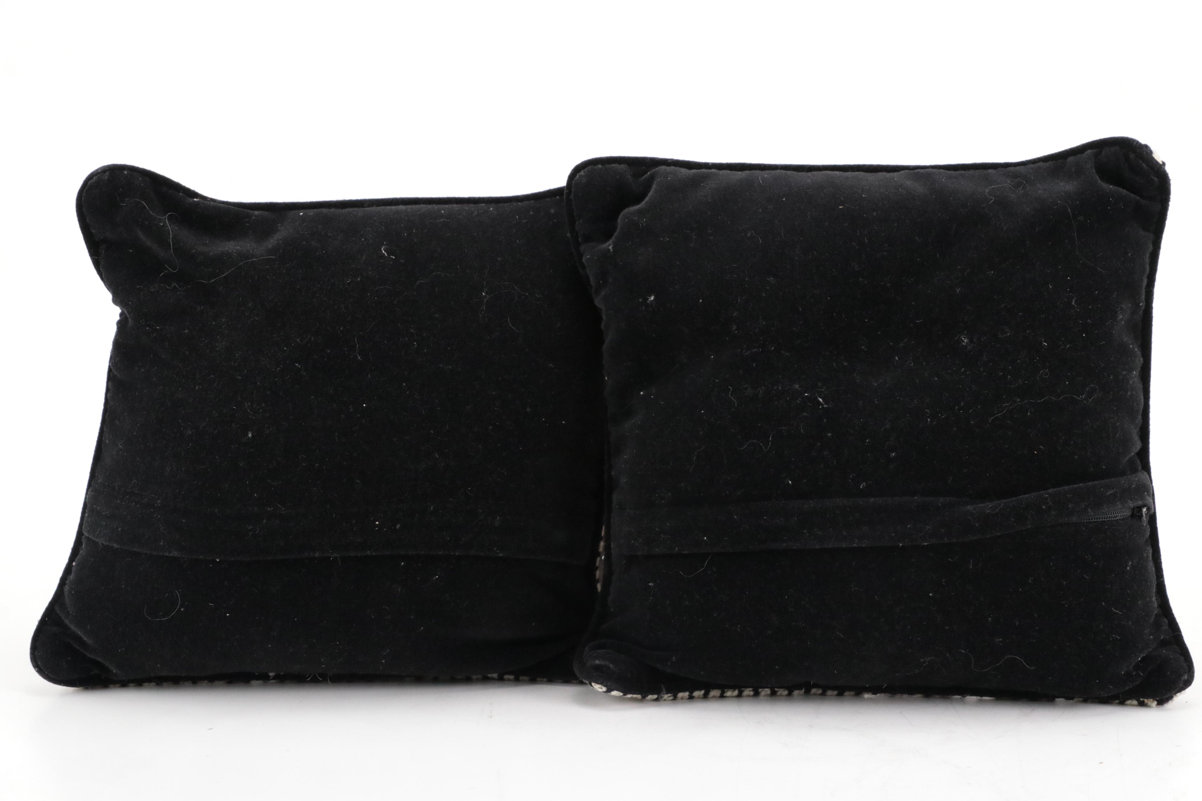 Chromolithograph Advertising Prints in Burl Wood Frames and Throw Pillows