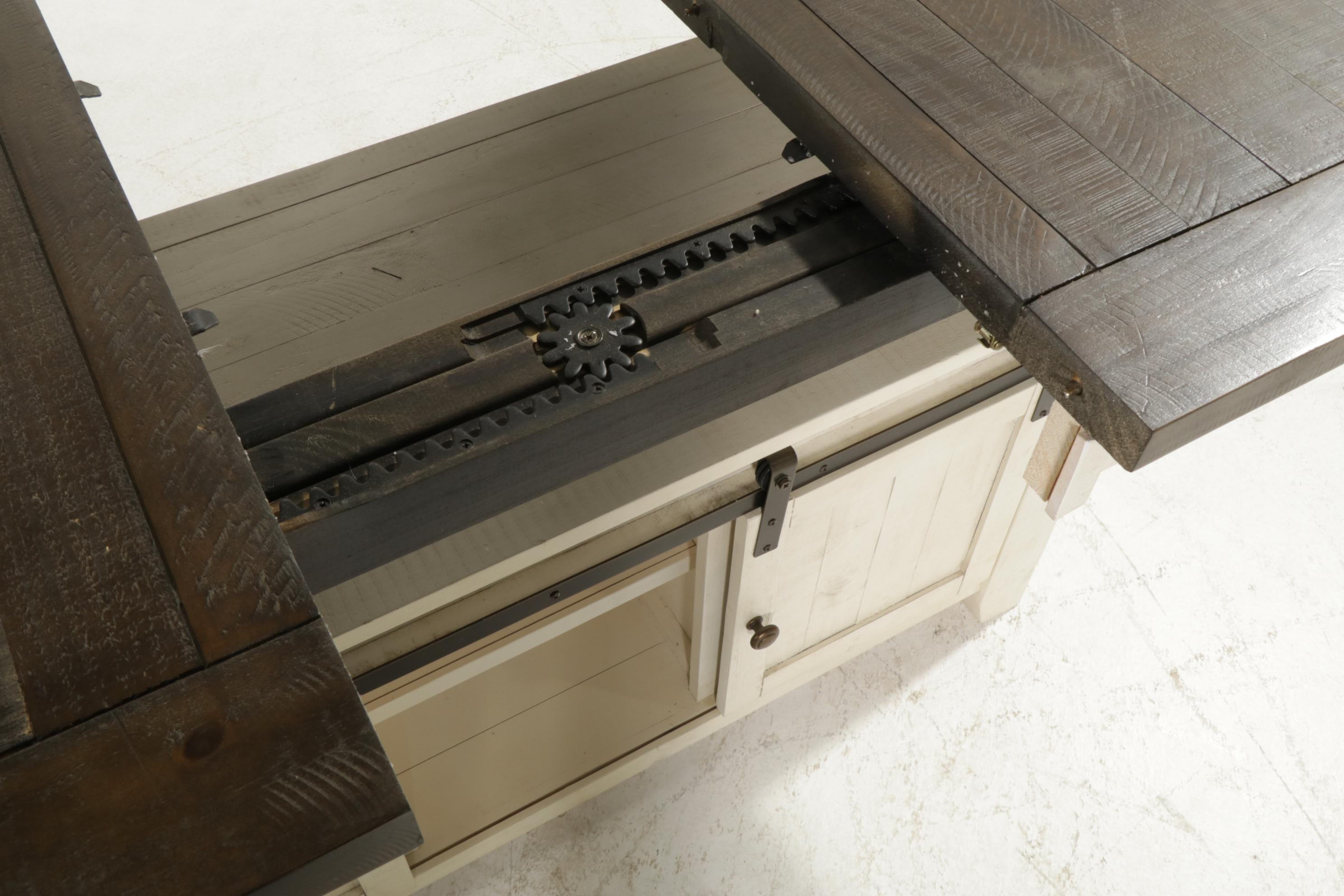 Rustic Farmhouse Style Painted Wood Dining Table with Storage and Six Chairs