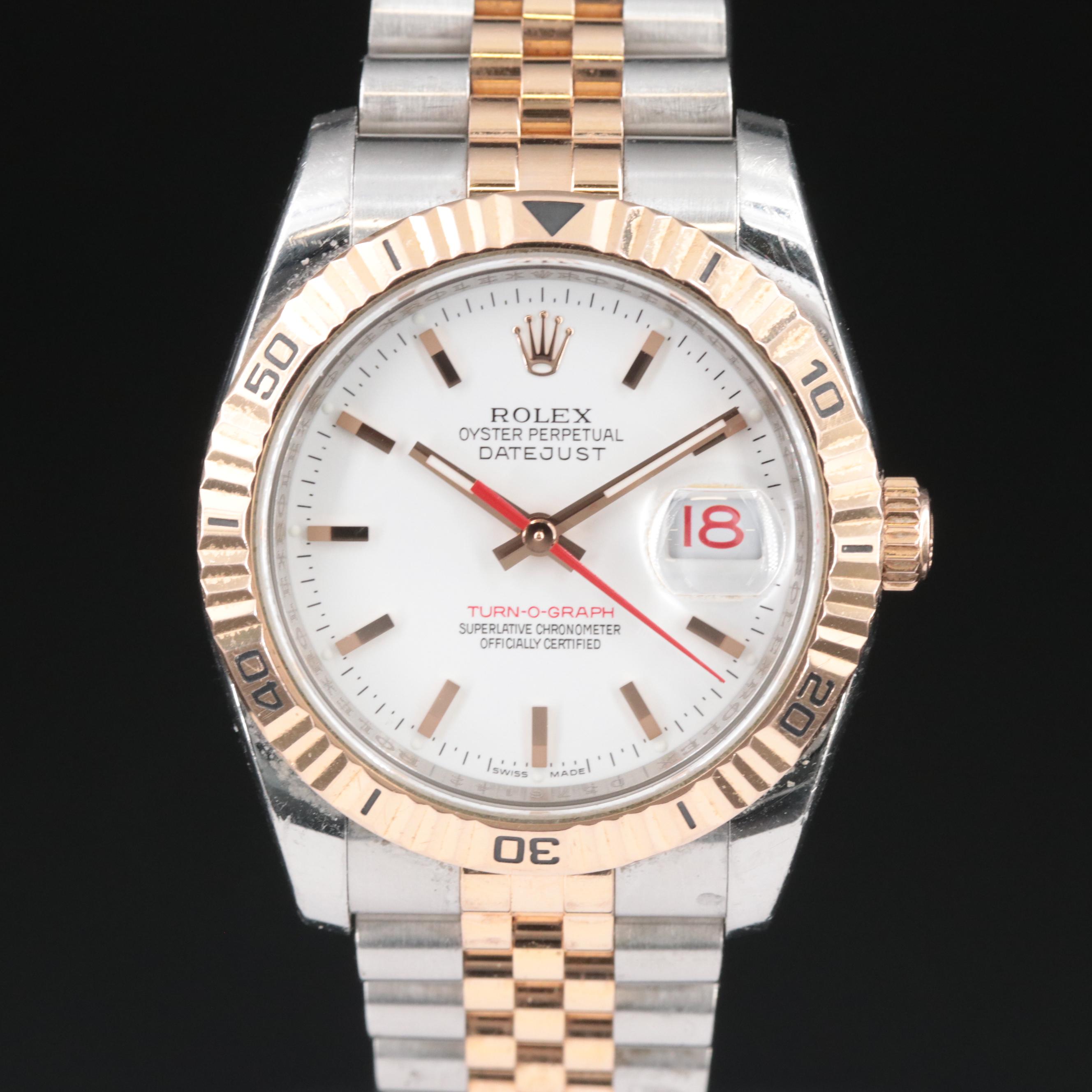 2005 Rolex Datejust Turn-O-Graph Rose Gold and Steel Watch