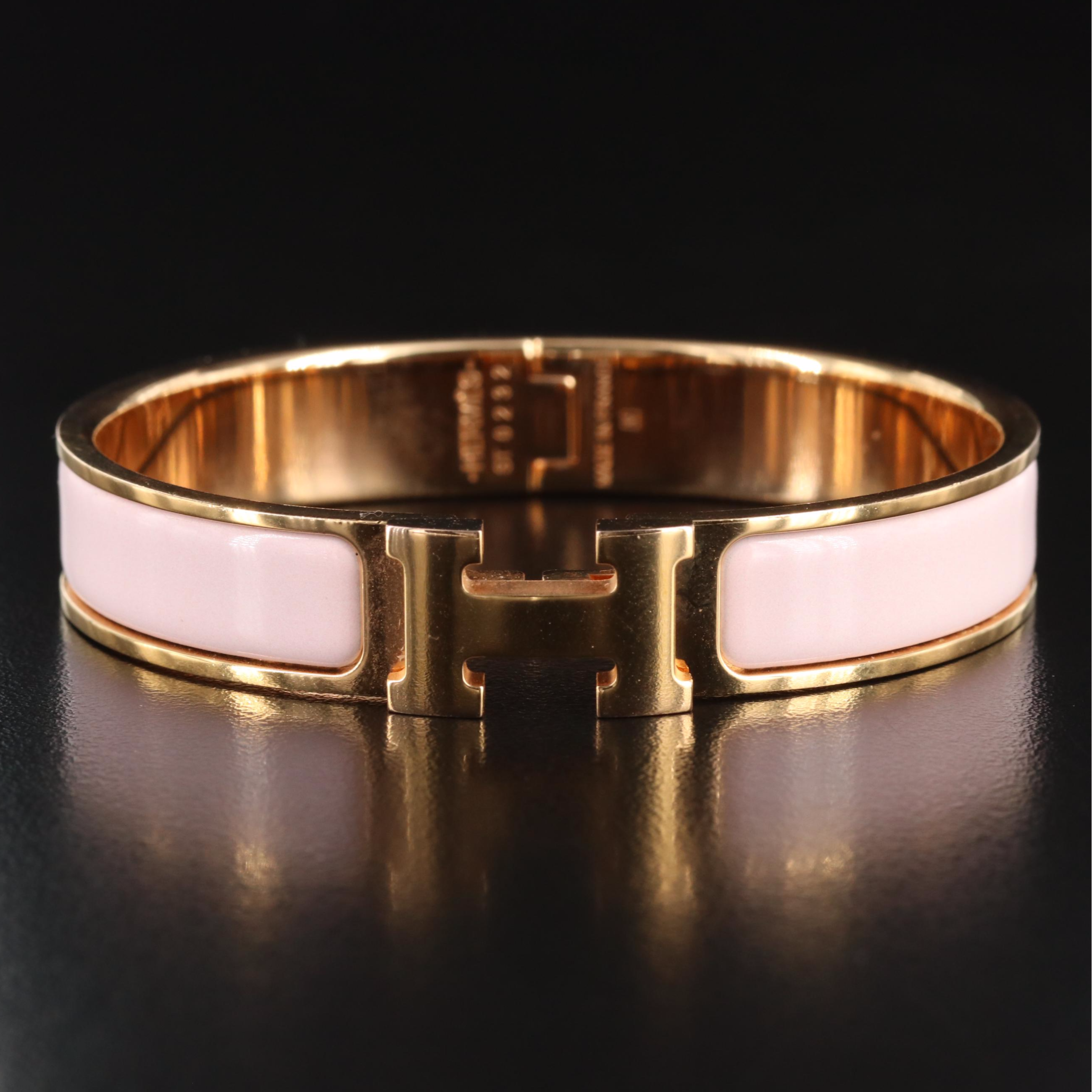 Hermès Clic H Rose Tone and Pink Enamel Bracelet