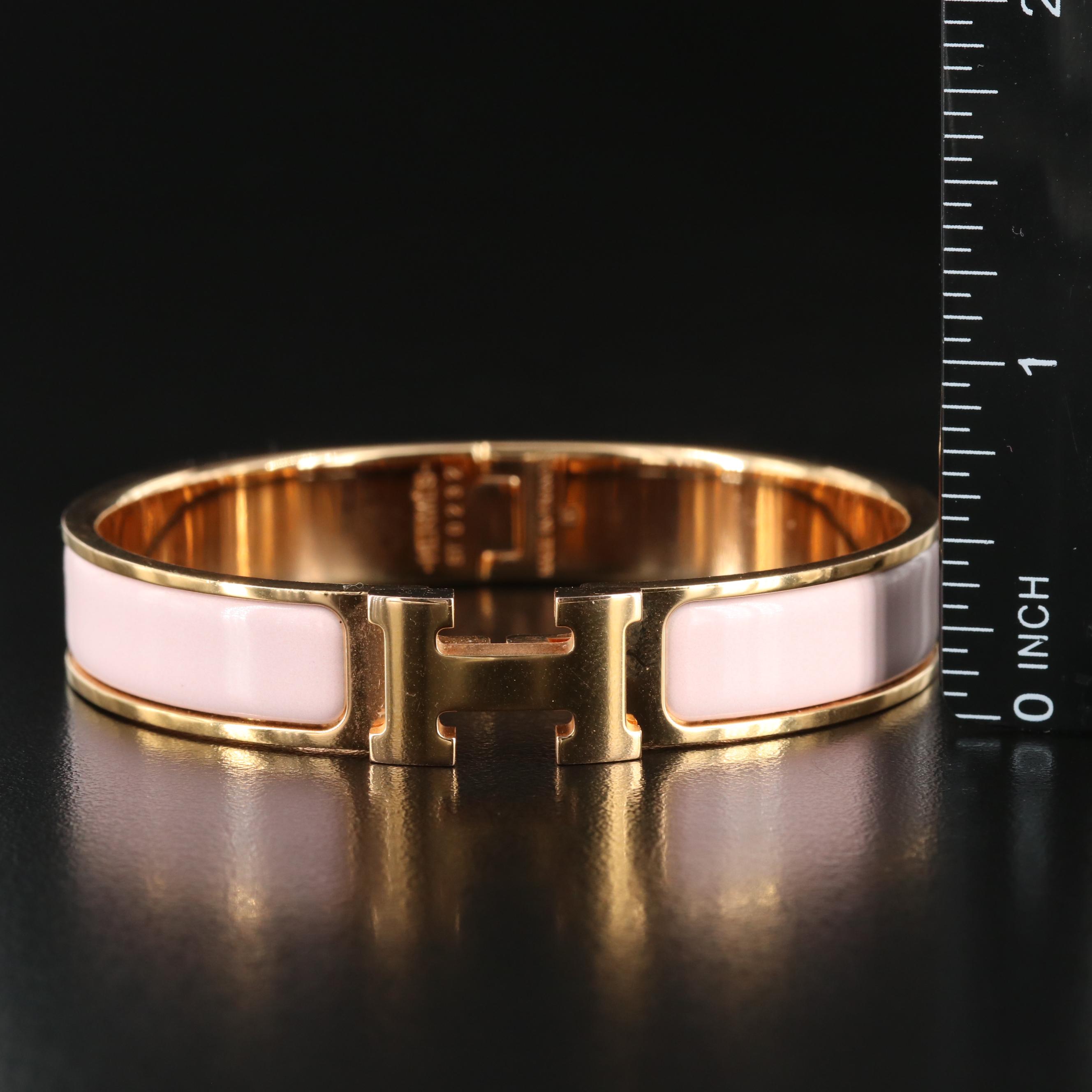 Hermès Clic H Rose Tone and Pink Enamel Bracelet