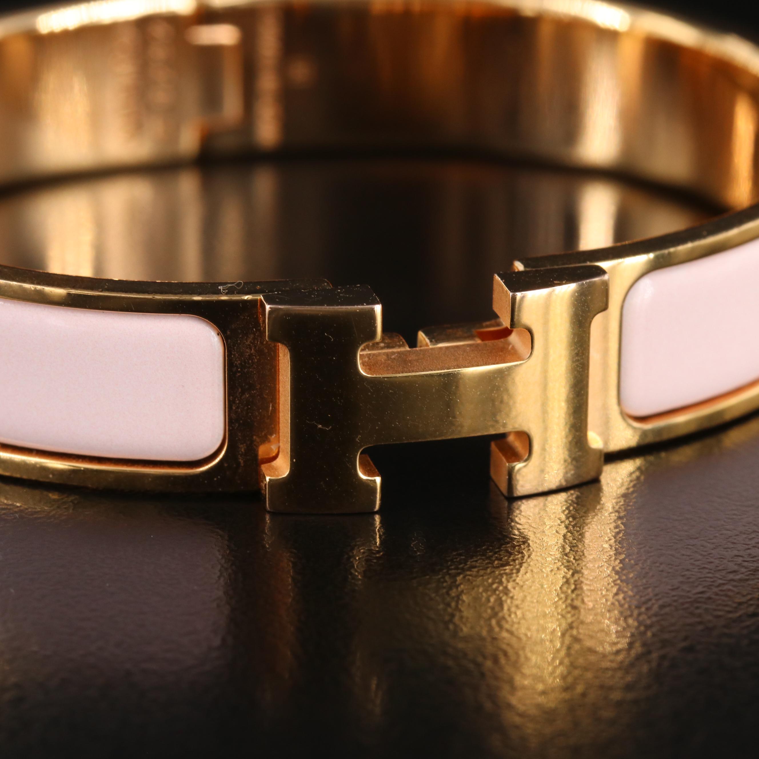 Hermès Clic H Rose Tone and Pink Enamel Bracelet