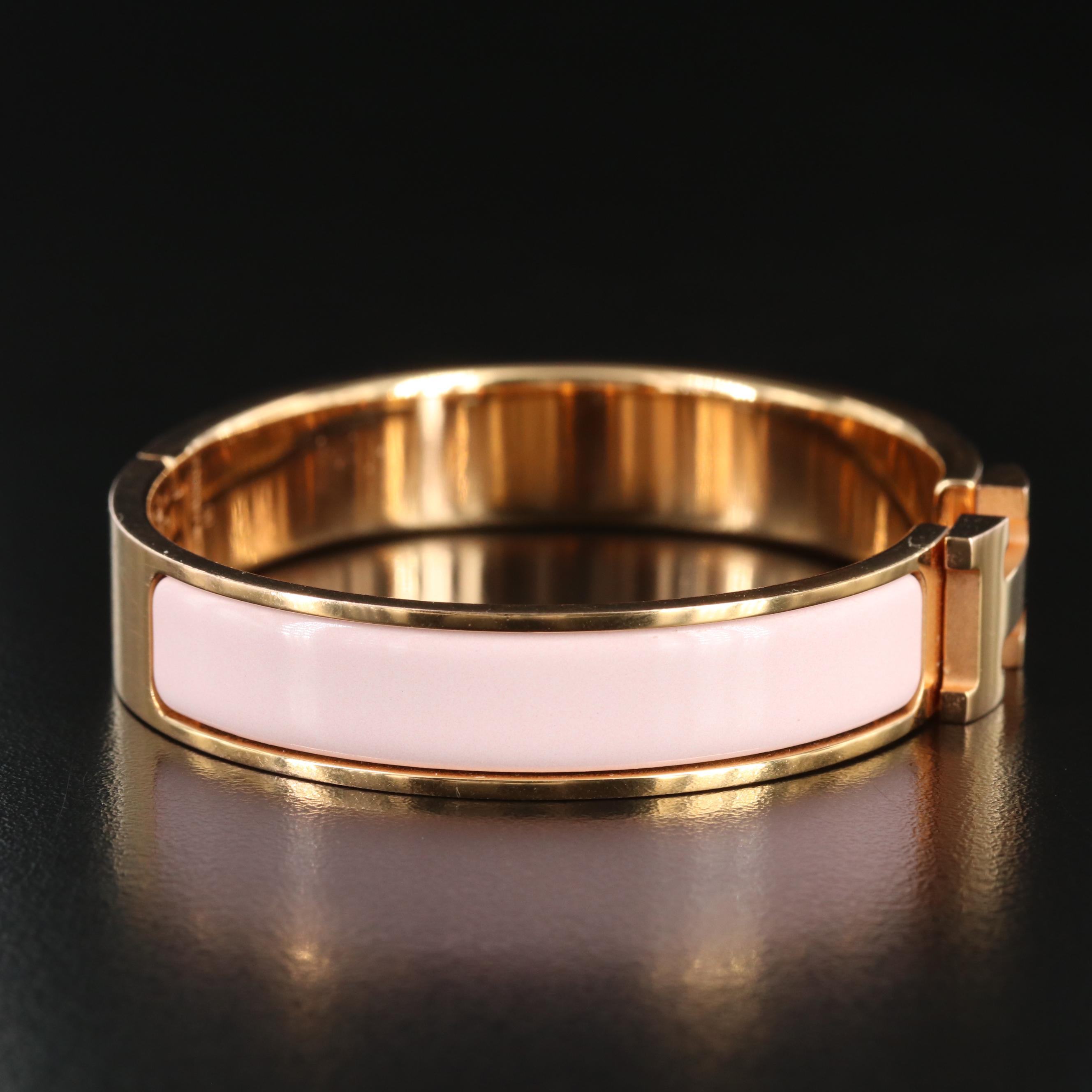 Hermès Clic H Rose Tone and Pink Enamel Bracelet