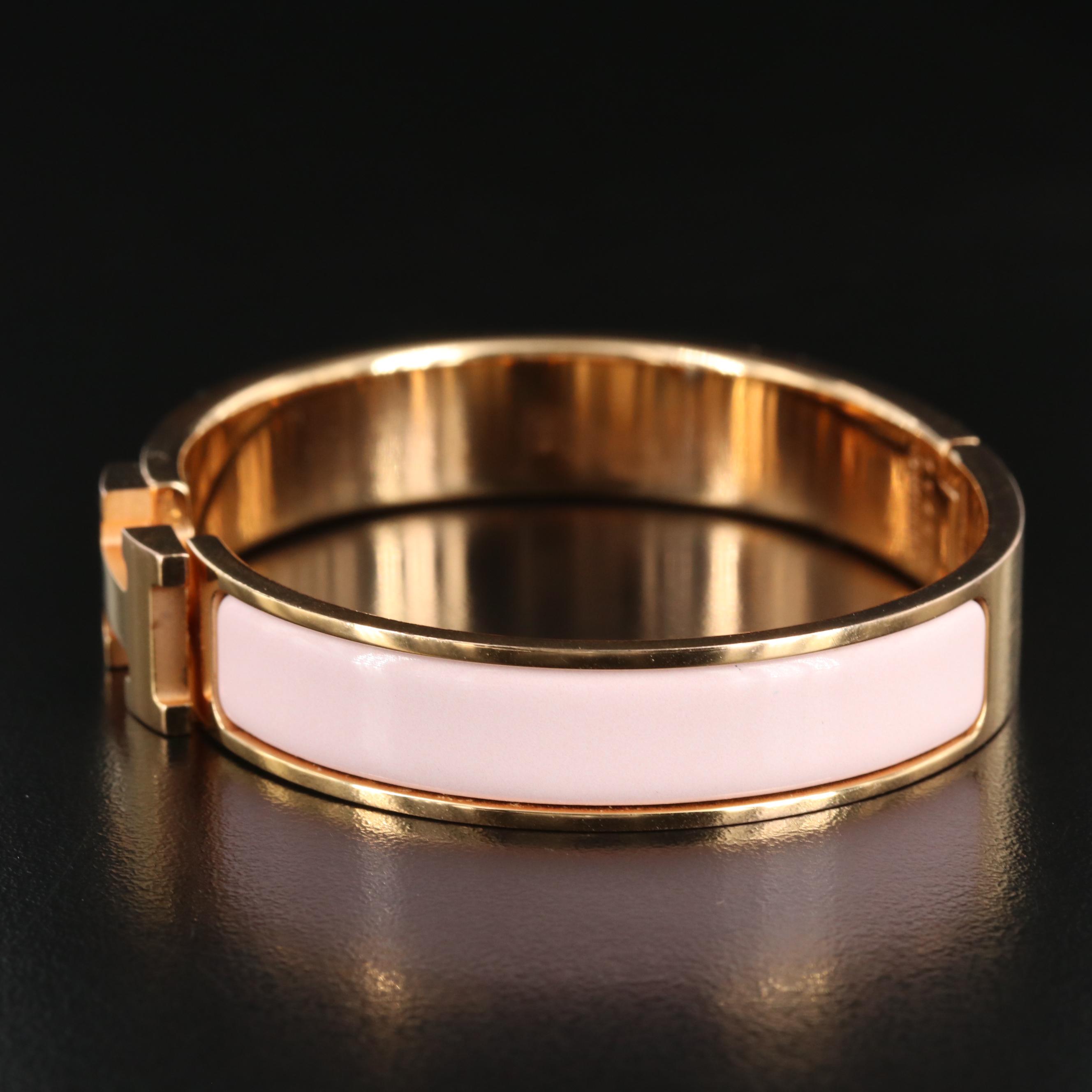 Hermès Clic H Rose Tone and Pink Enamel Bracelet