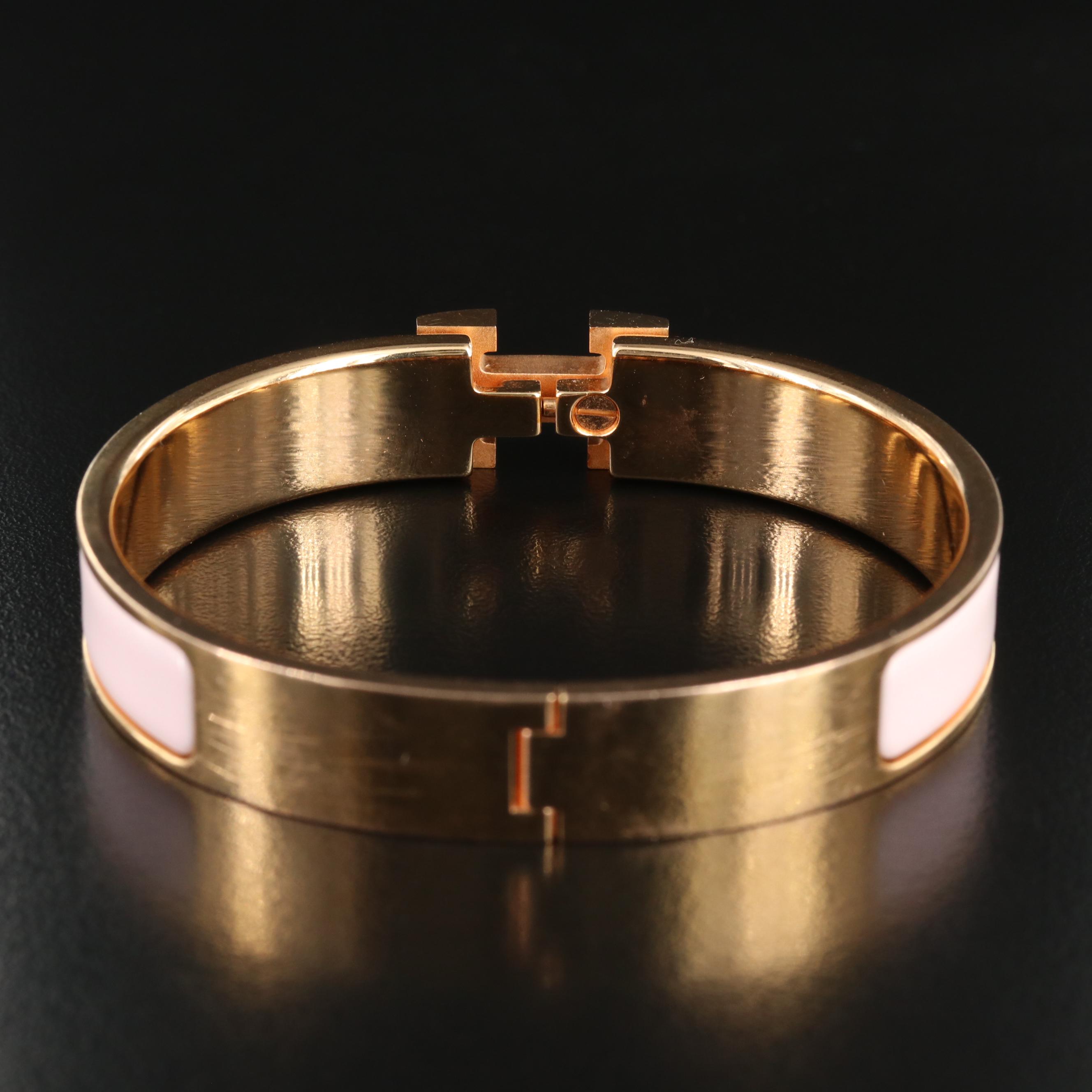 Hermès Clic H Rose Tone and Pink Enamel Bracelet