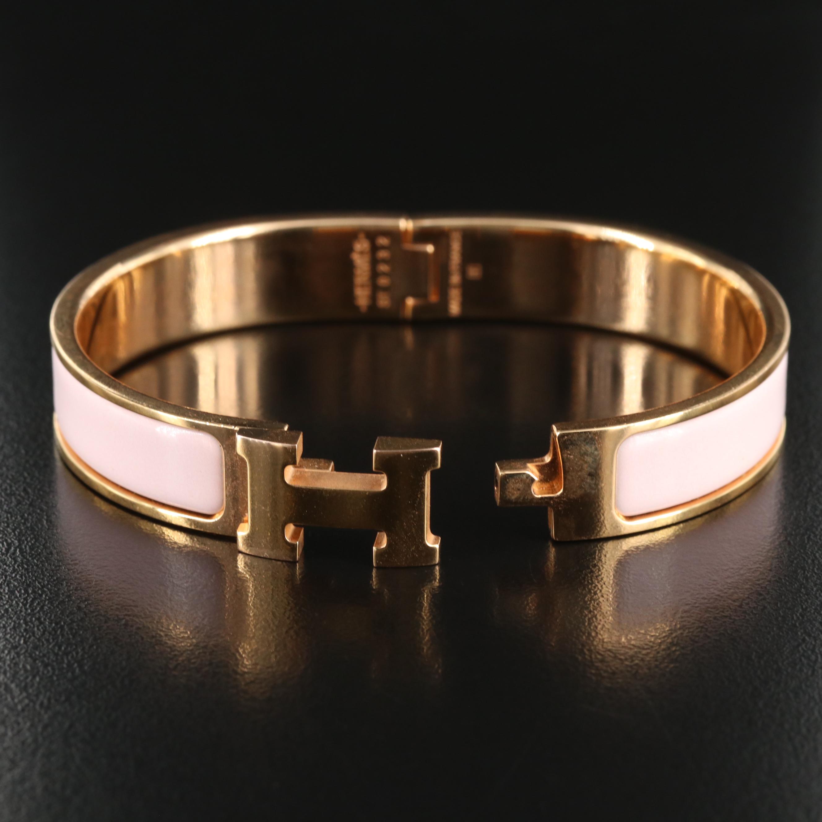 Hermès Clic H Rose Tone and Pink Enamel Bracelet