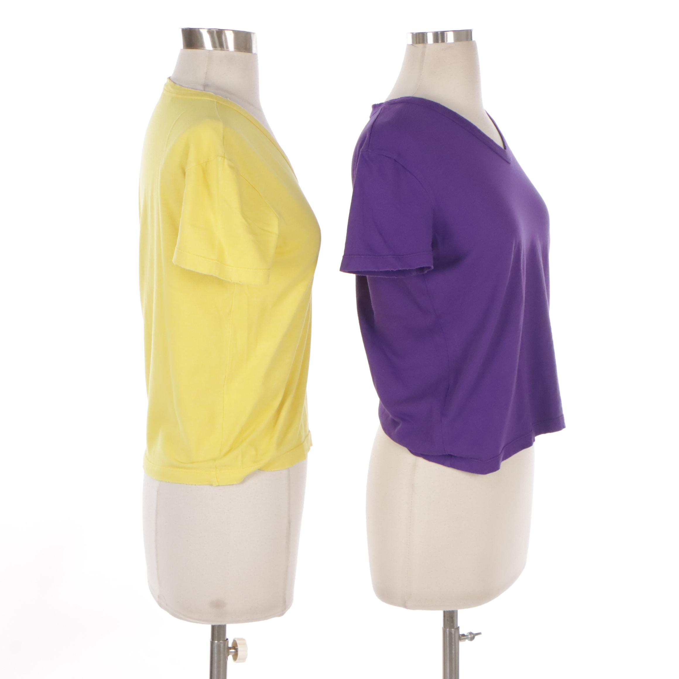 Prada Short Sleeve V-Neck Tops in Yellow and Purple Cotton