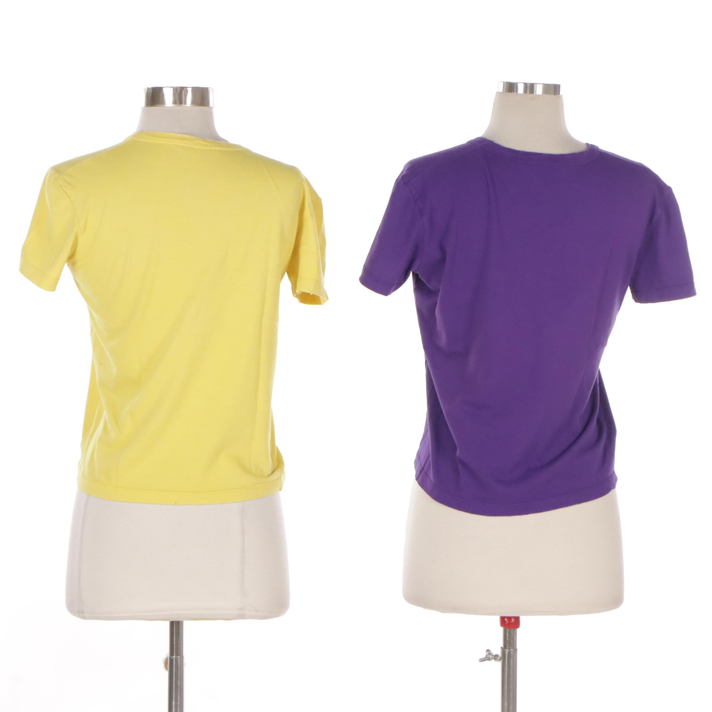 Prada Short Sleeve V-Neck Tops in Yellow and Purple Cotton