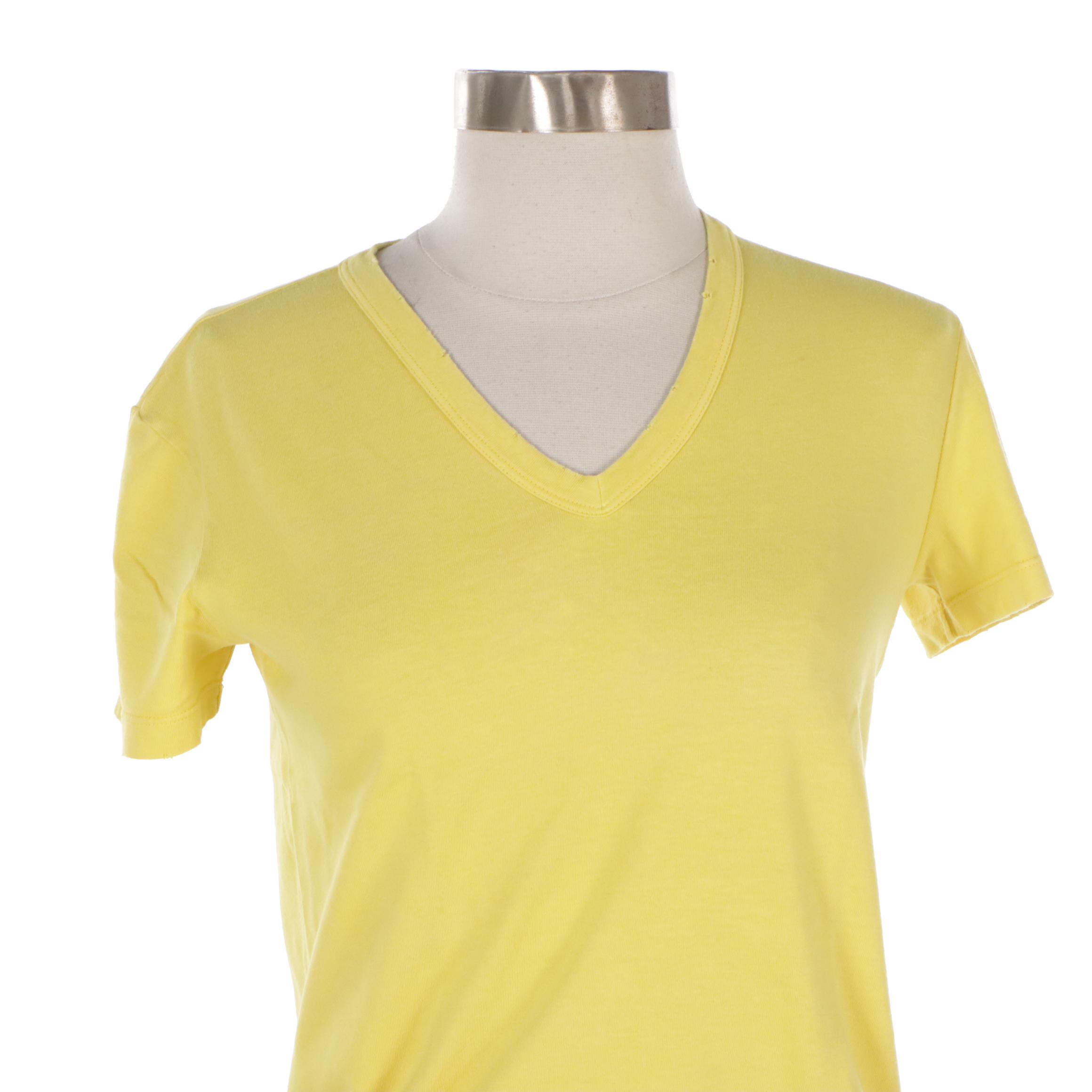 Prada Short Sleeve V-Neck Tops in Yellow and Purple Cotton