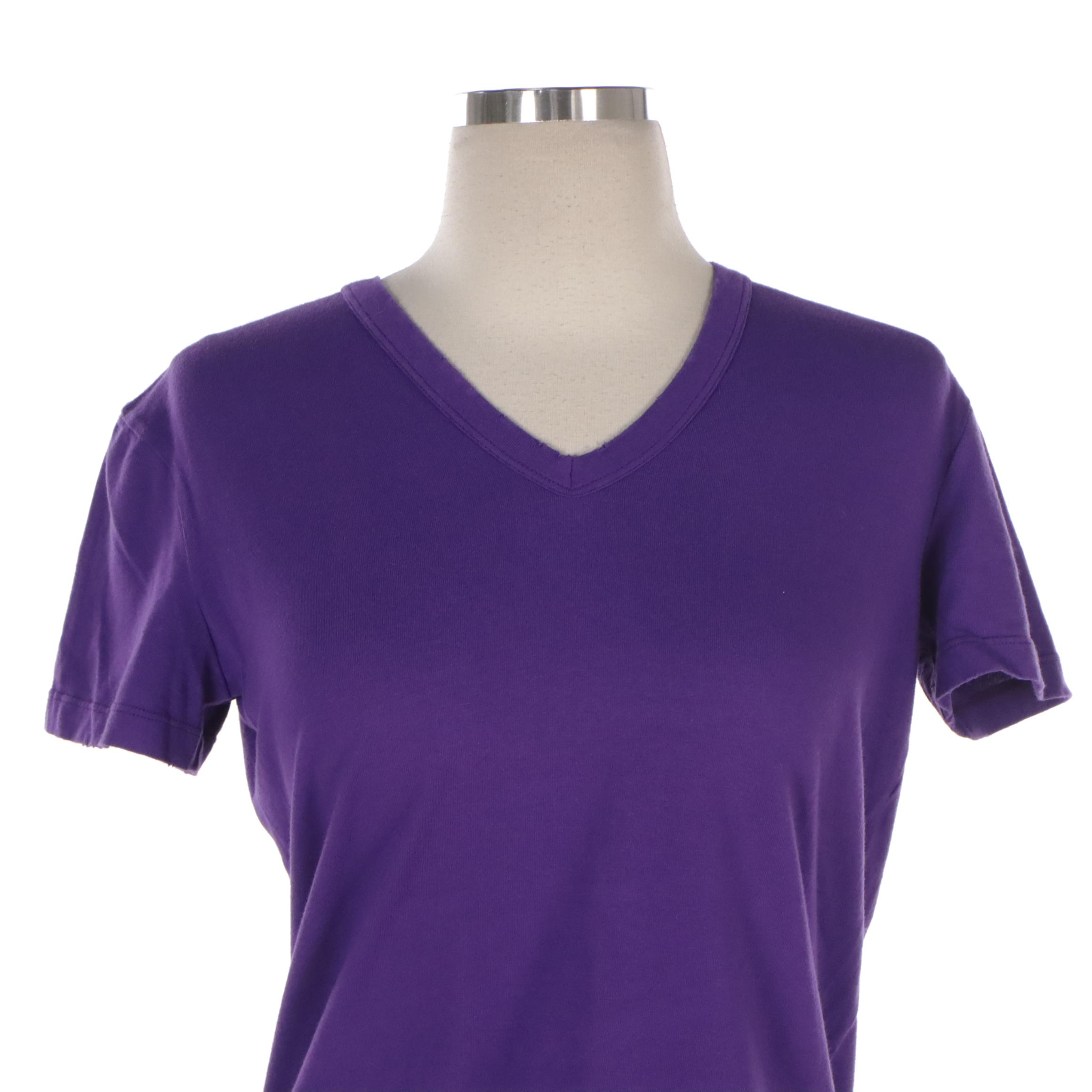 Prada Short Sleeve V-Neck Tops in Yellow and Purple Cotton