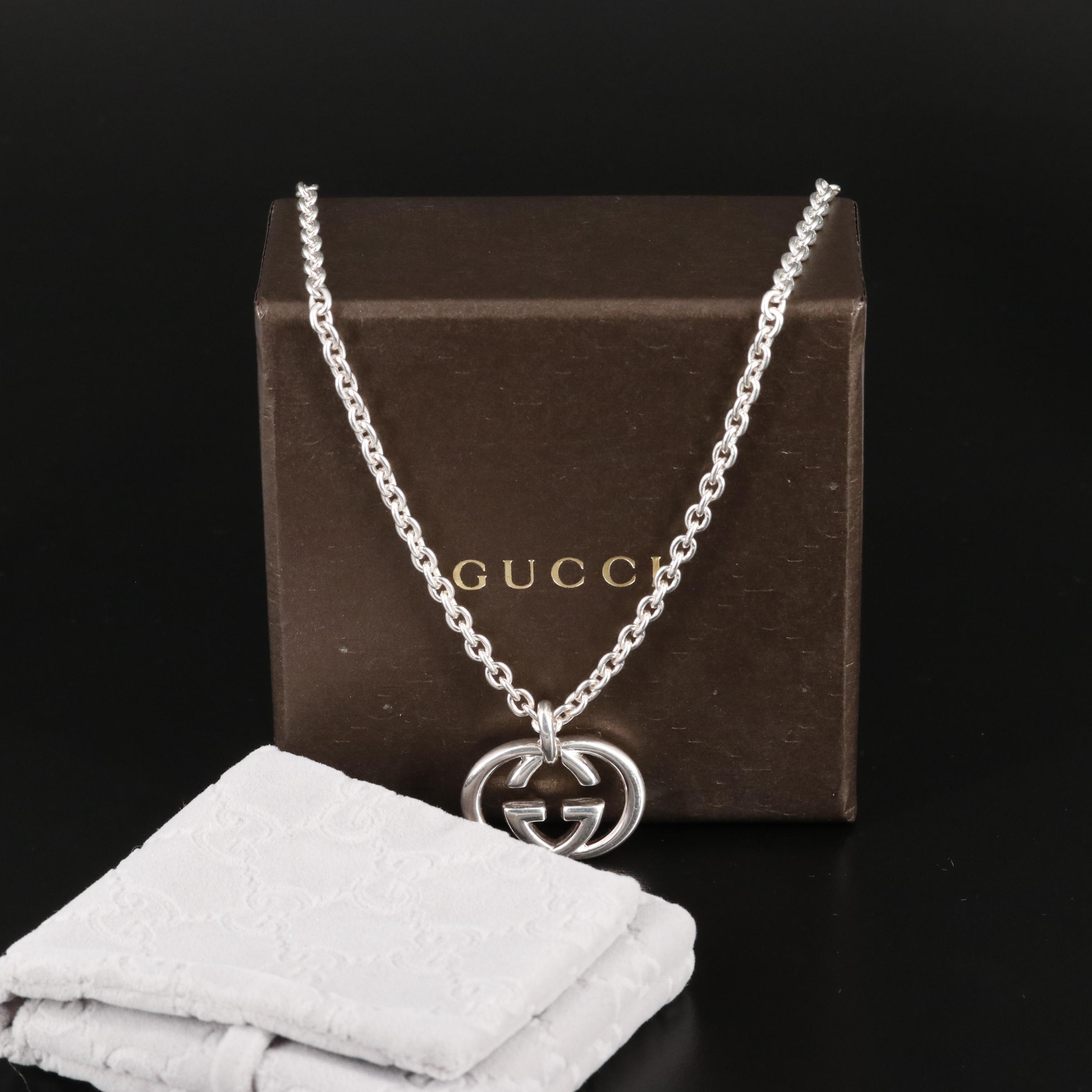 Gucci Sterling Interlocking GG Pendant Necklace