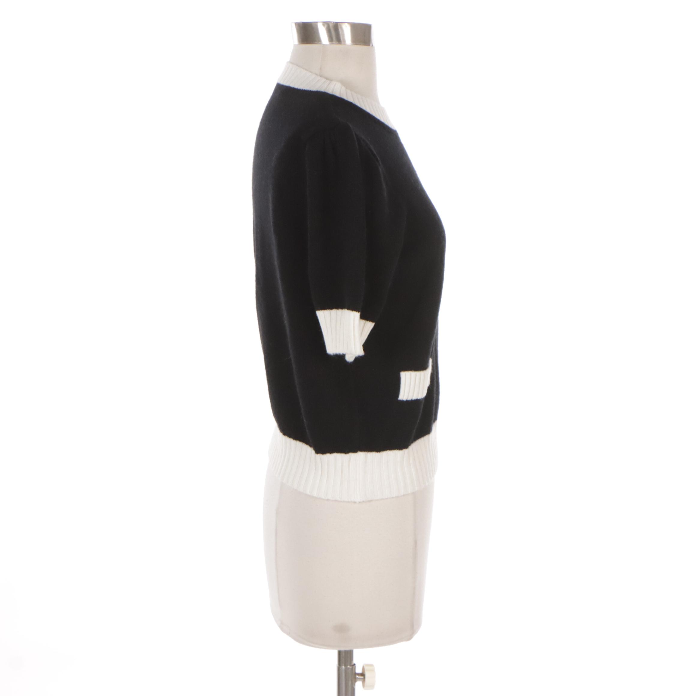 Prada Crew Neck Cropped Sweater in Black/White Cashmere