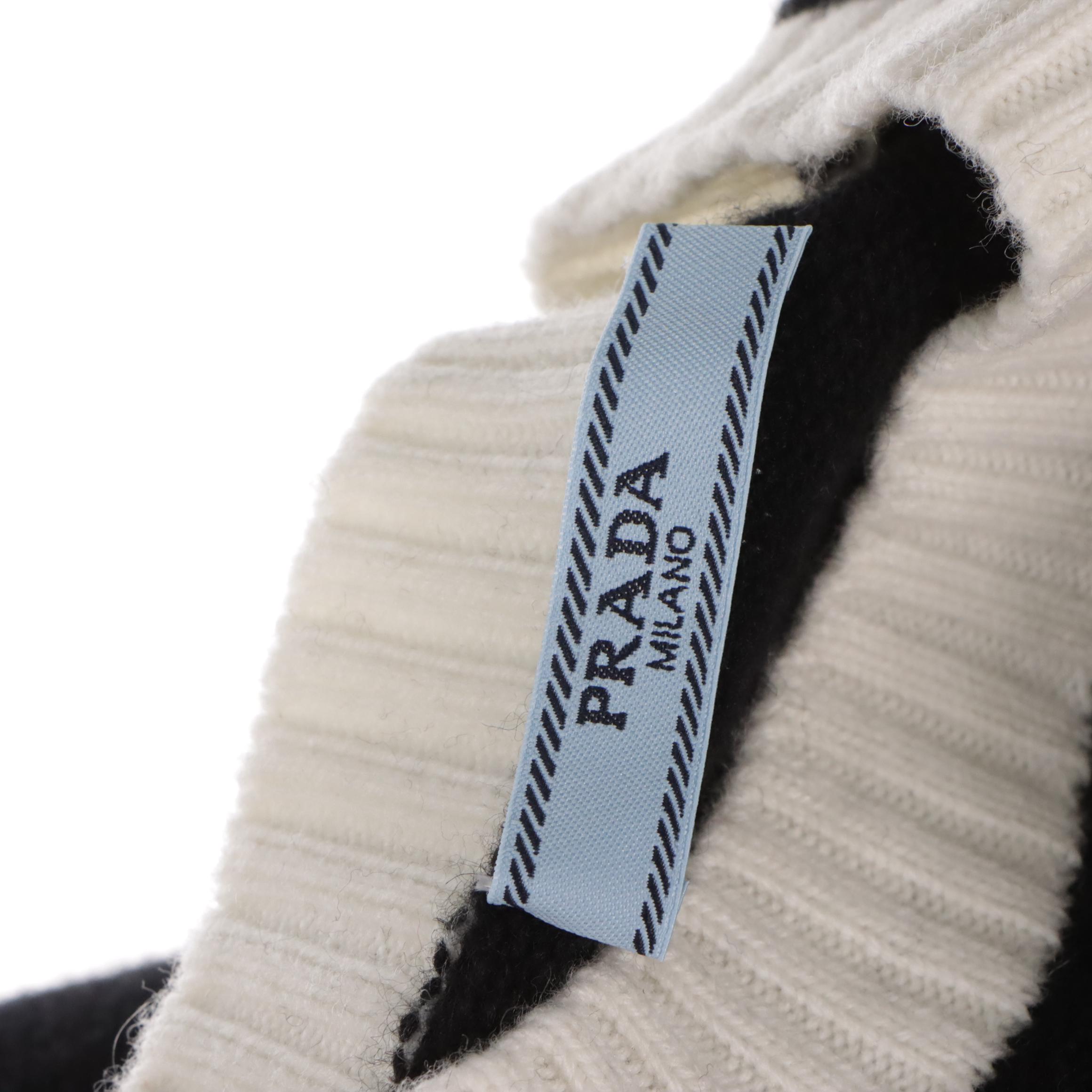 Prada Crew Neck Cropped Sweater in Black/White Cashmere
