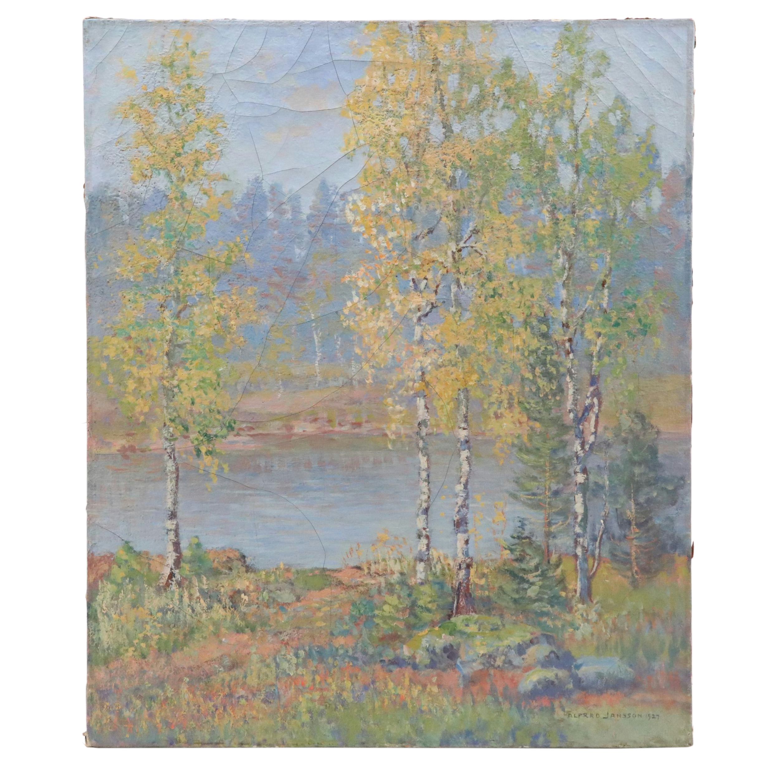 Alfred Jansson Riverscape Oil Painting, 1927