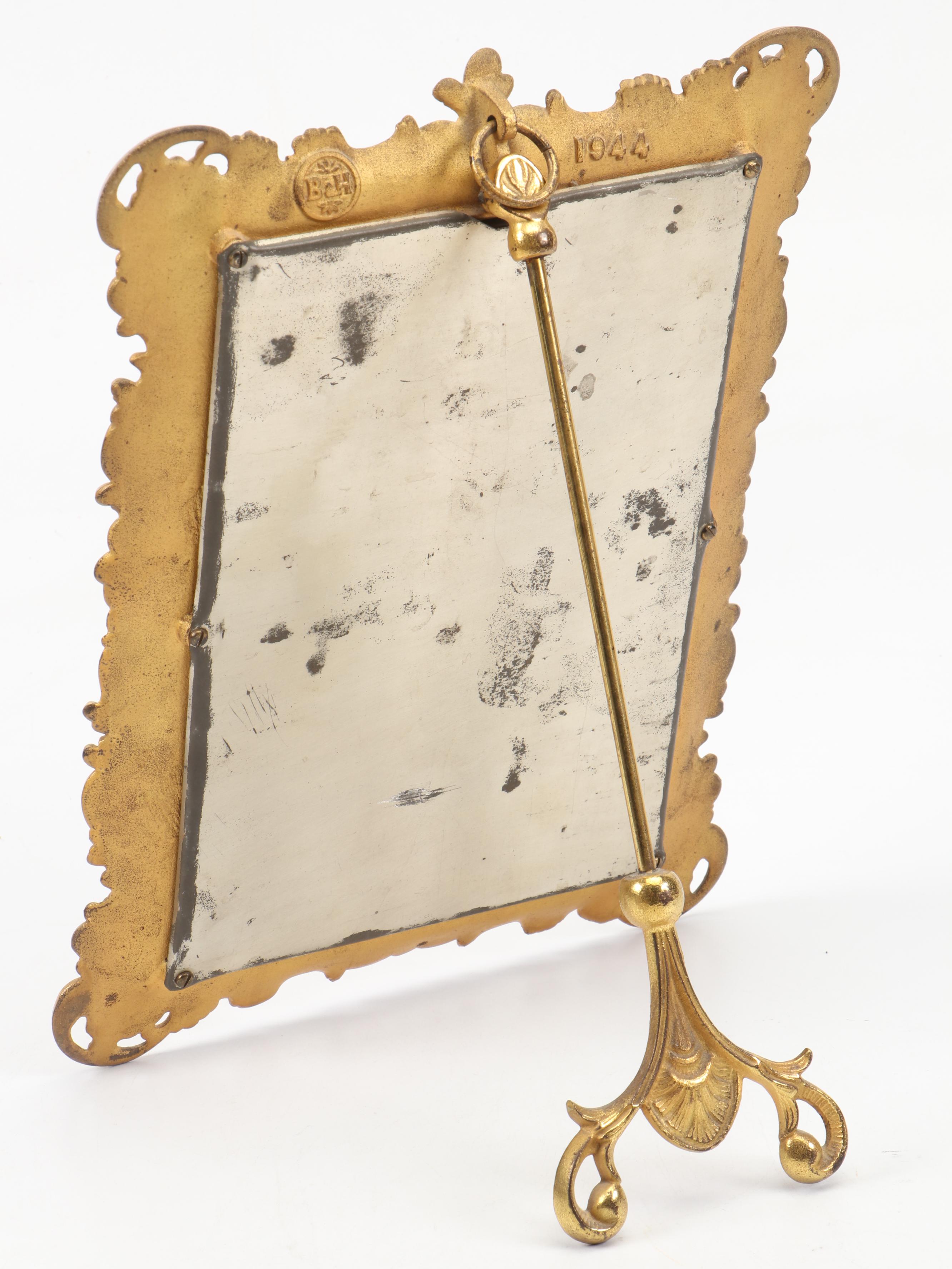 Bradley Hubbard Gilt Brass Mirror and Cast Brass Double Oval Picture Frame