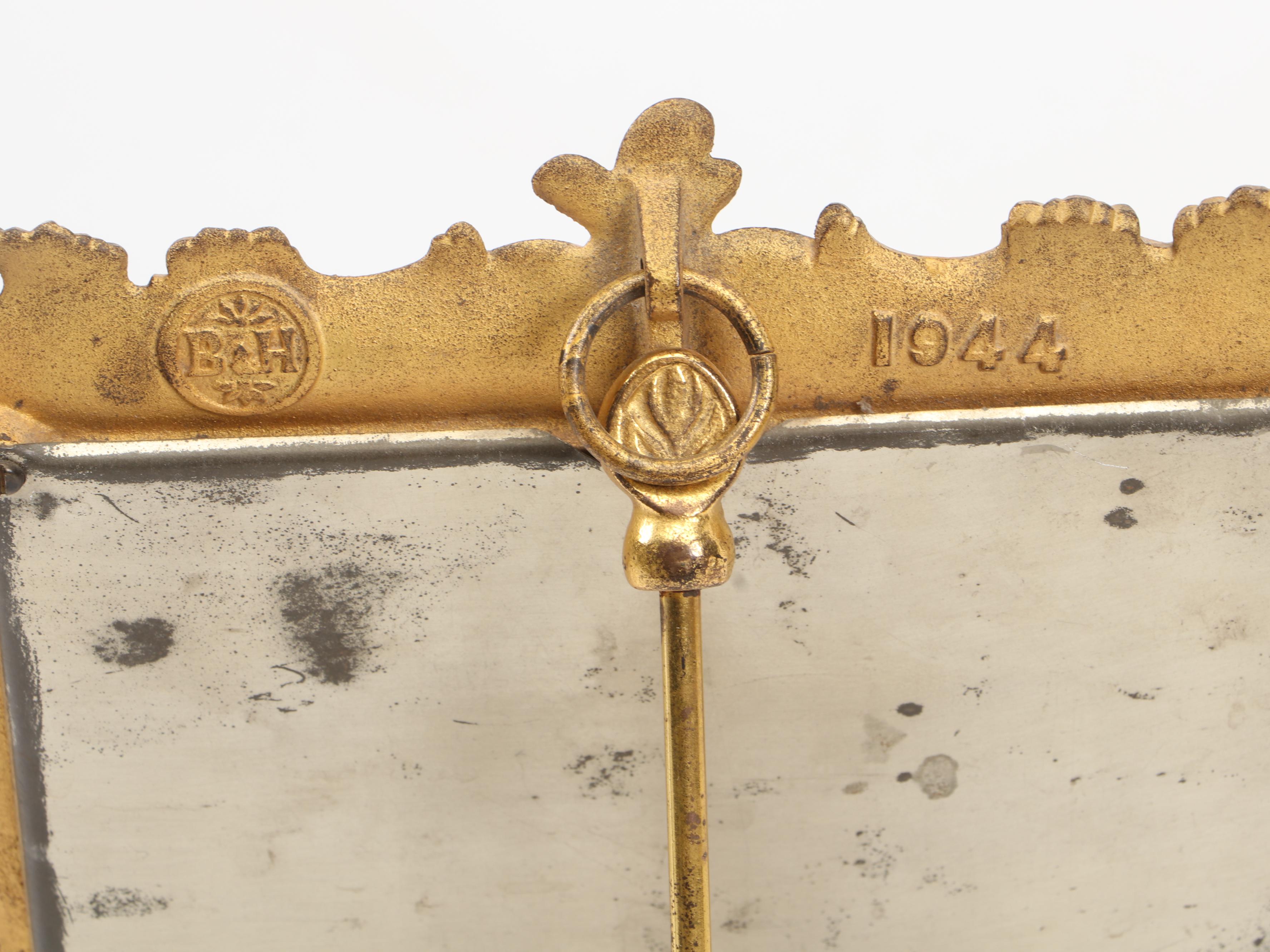 Bradley Hubbard Gilt Brass Mirror and Cast Brass Double Oval Picture Frame