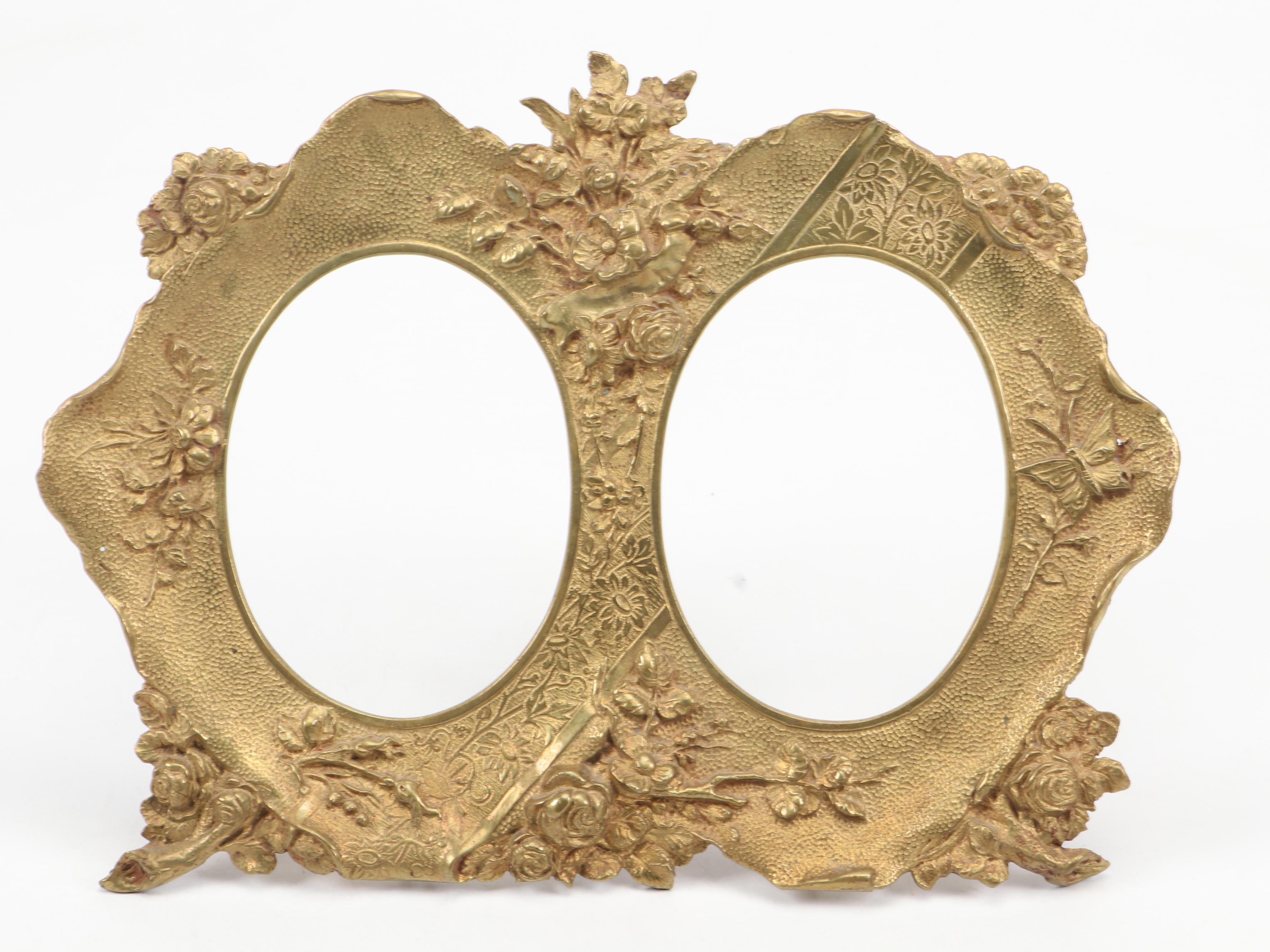 Bradley Hubbard Gilt Brass Mirror and Cast Brass Double Oval Picture Frame