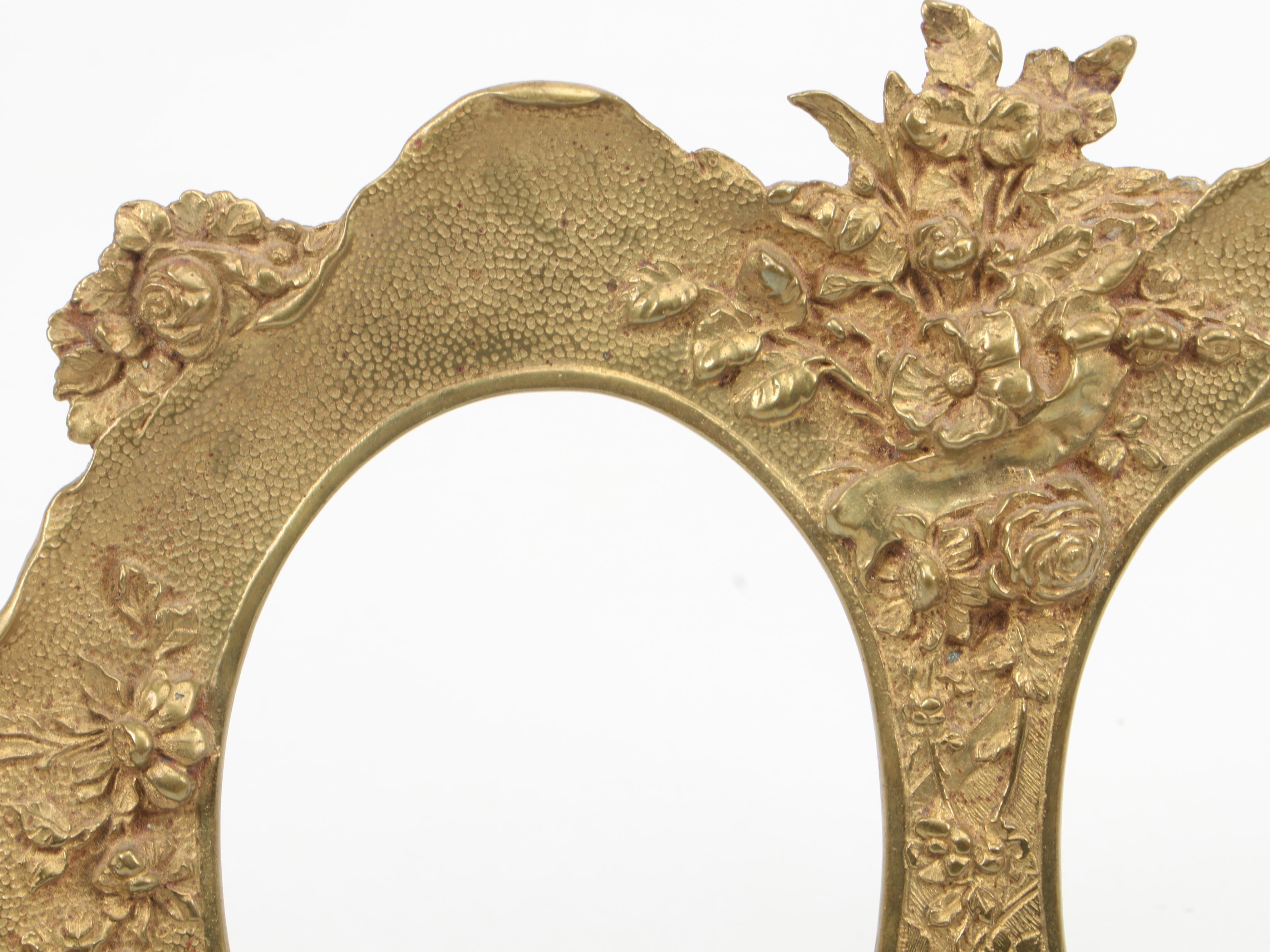 Bradley Hubbard Gilt Brass Mirror and Cast Brass Double Oval Picture Frame