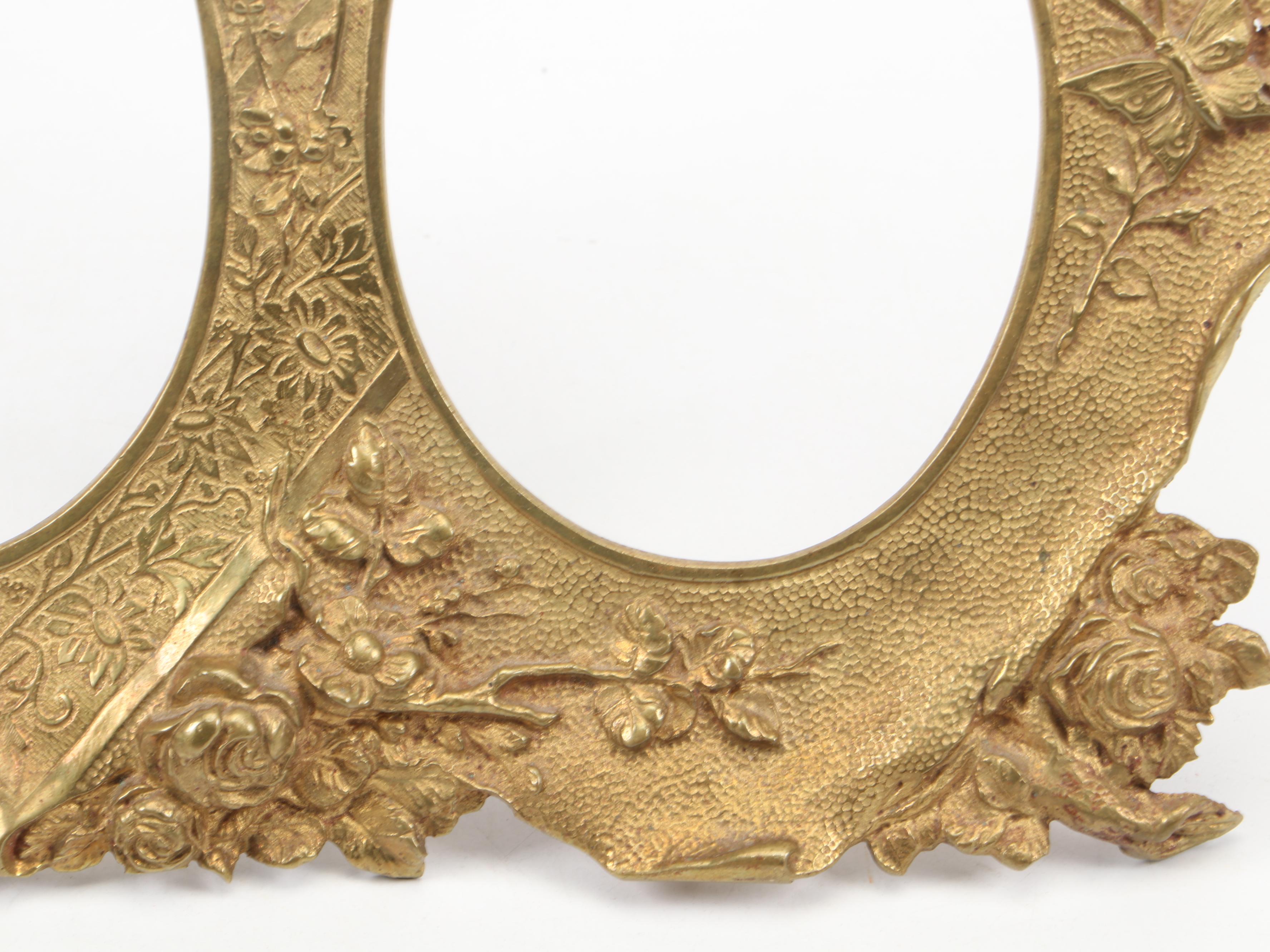 Bradley Hubbard Gilt Brass Mirror and Cast Brass Double Oval Picture Frame