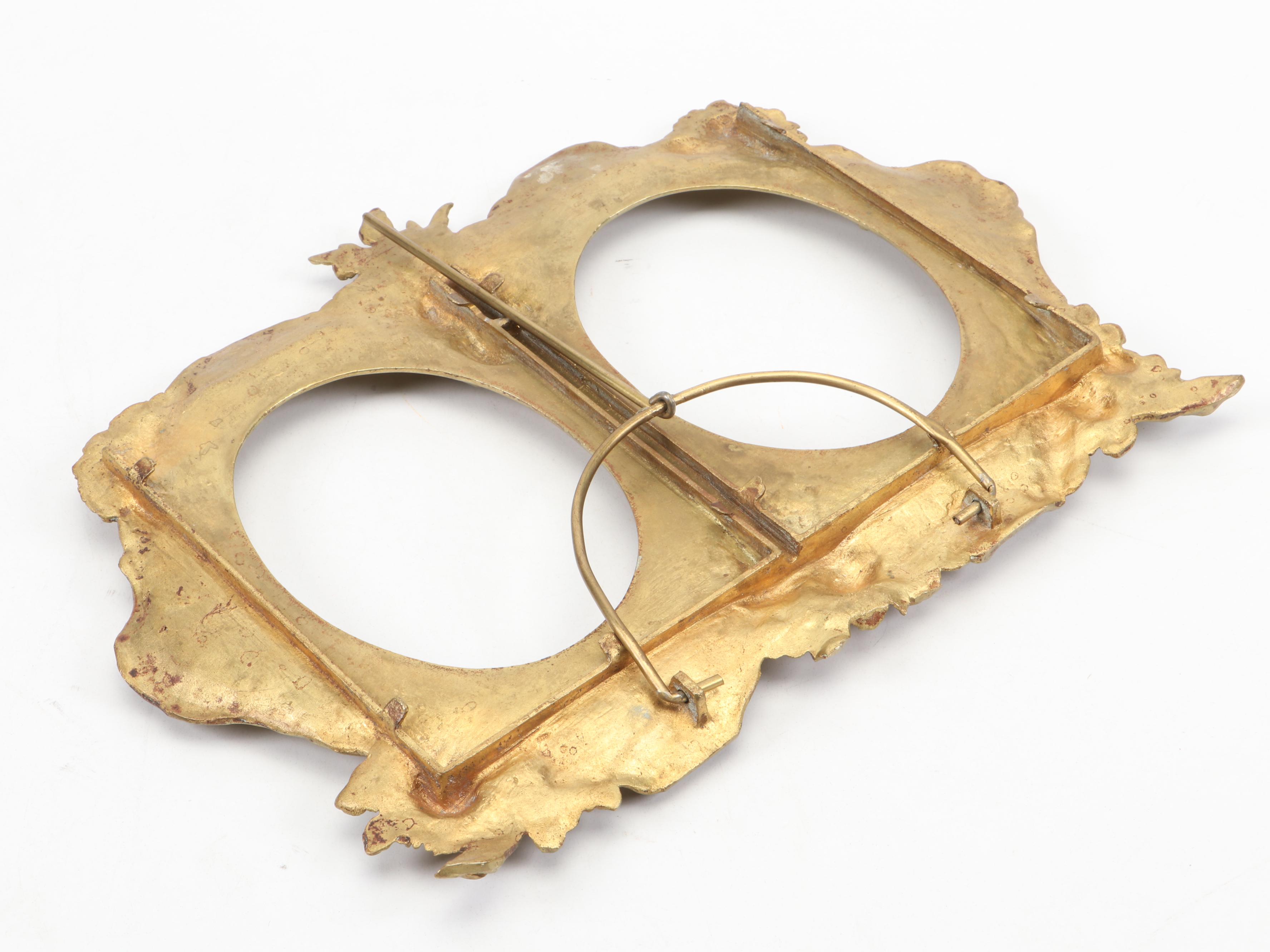 Bradley Hubbard Gilt Brass Mirror and Cast Brass Double Oval Picture Frame