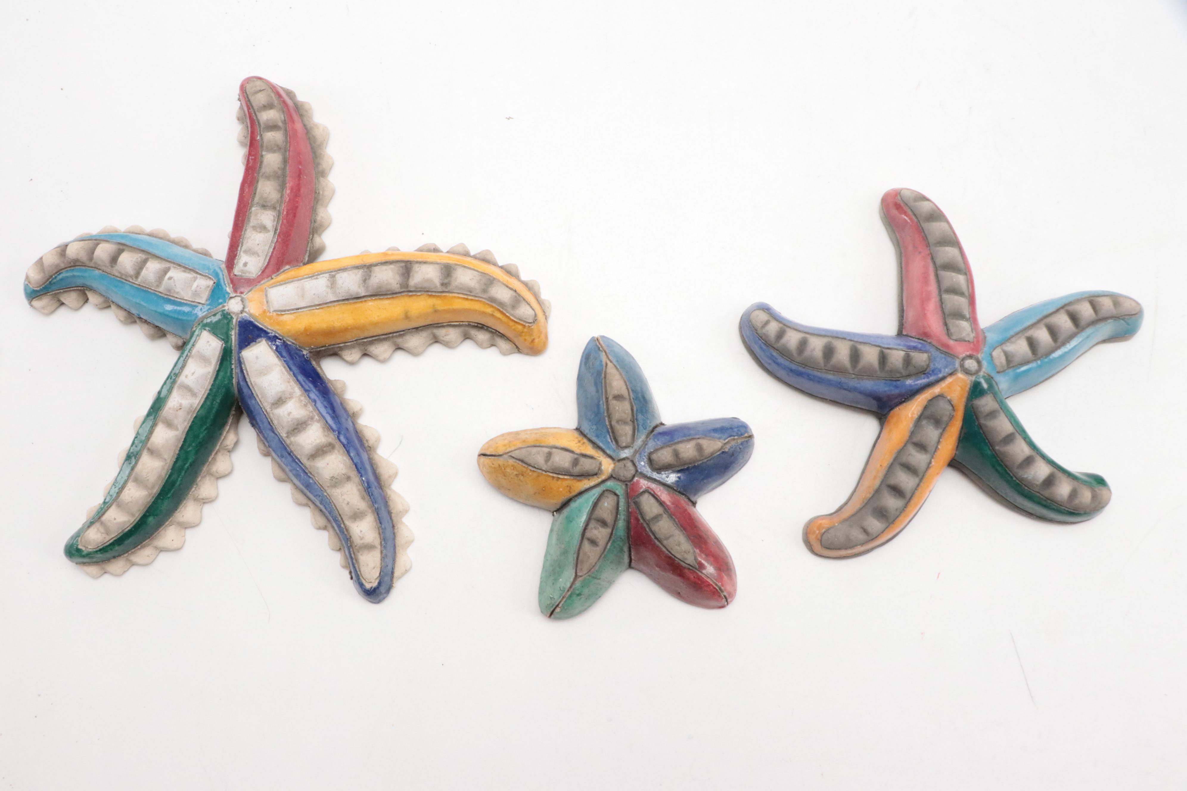 South African Art Pottery Seastar Wall Hangings with Clam Shell Décor