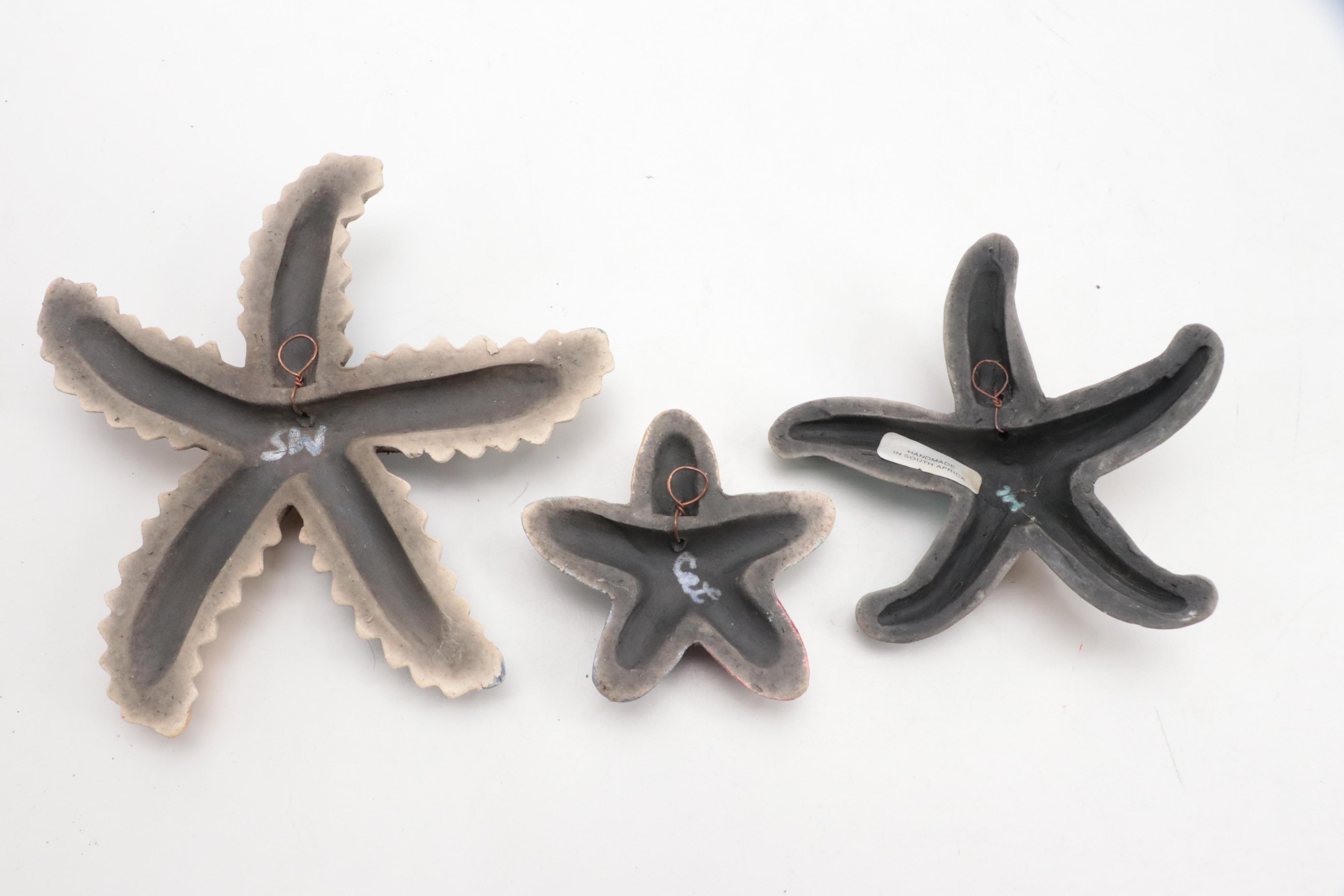South African Art Pottery Seastar Wall Hangings with Clam Shell Décor