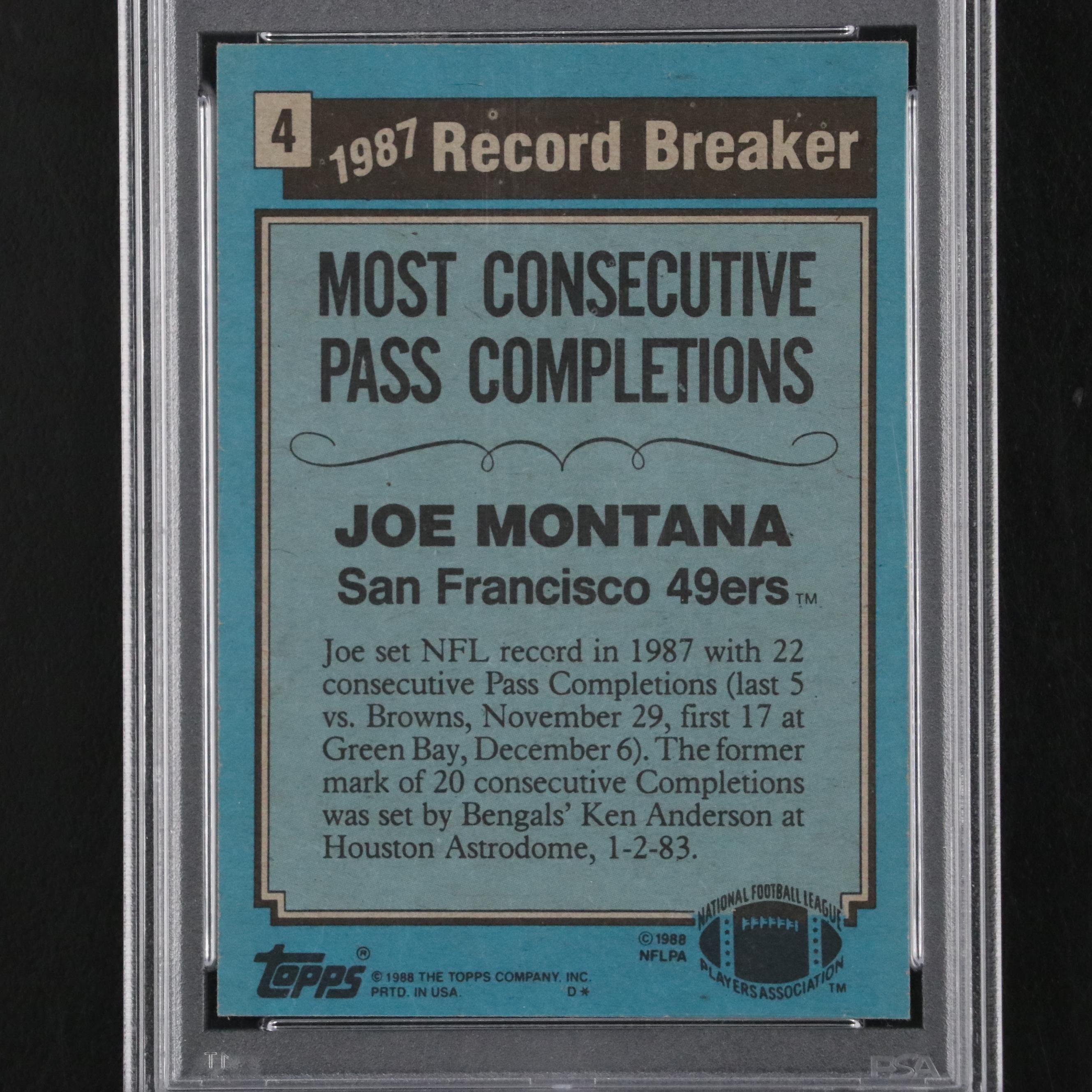 1988 Topps Joe Montana Record Breaker Football Card #4 Graded PSA 3