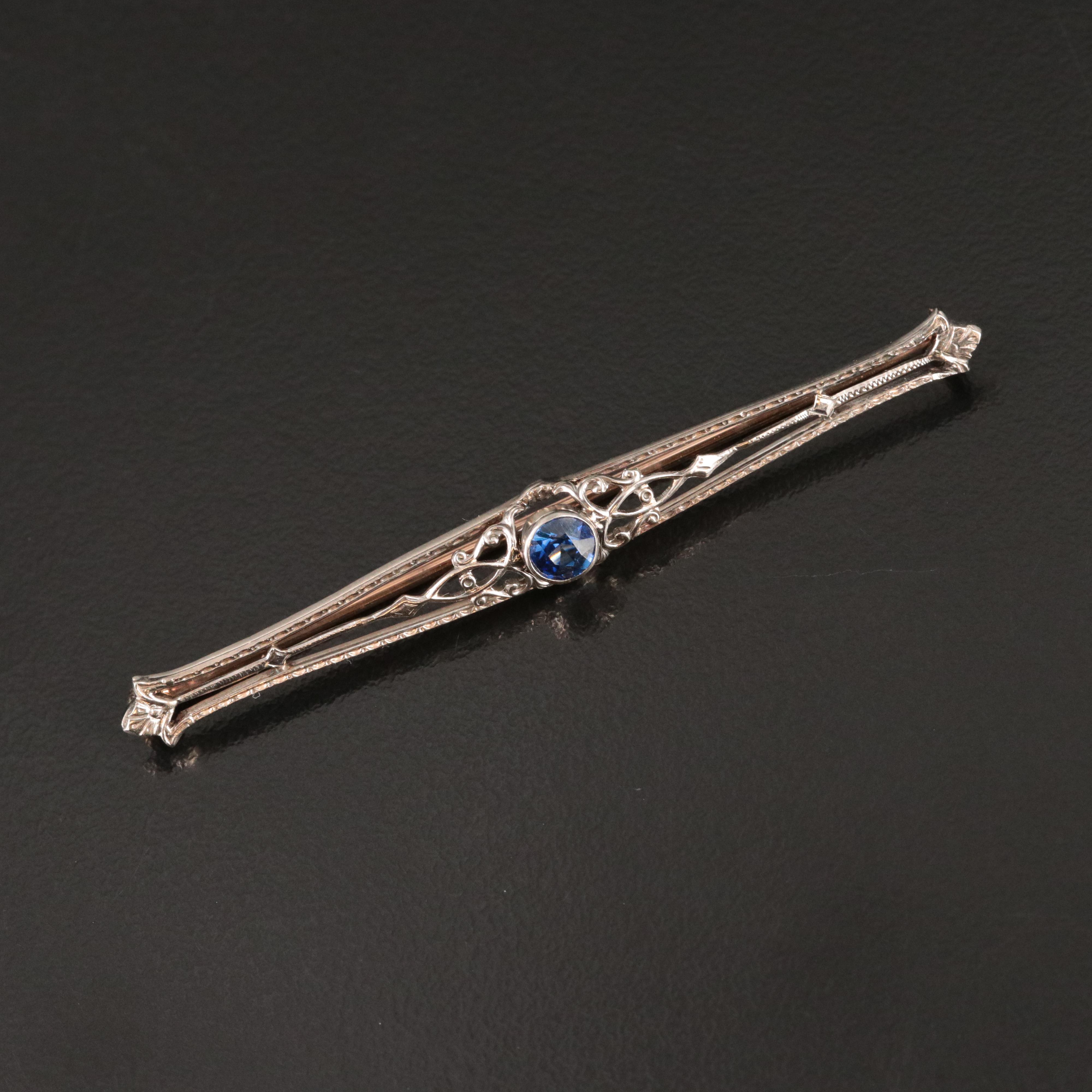 Art Deco 10K Sapphire Bar Brooch