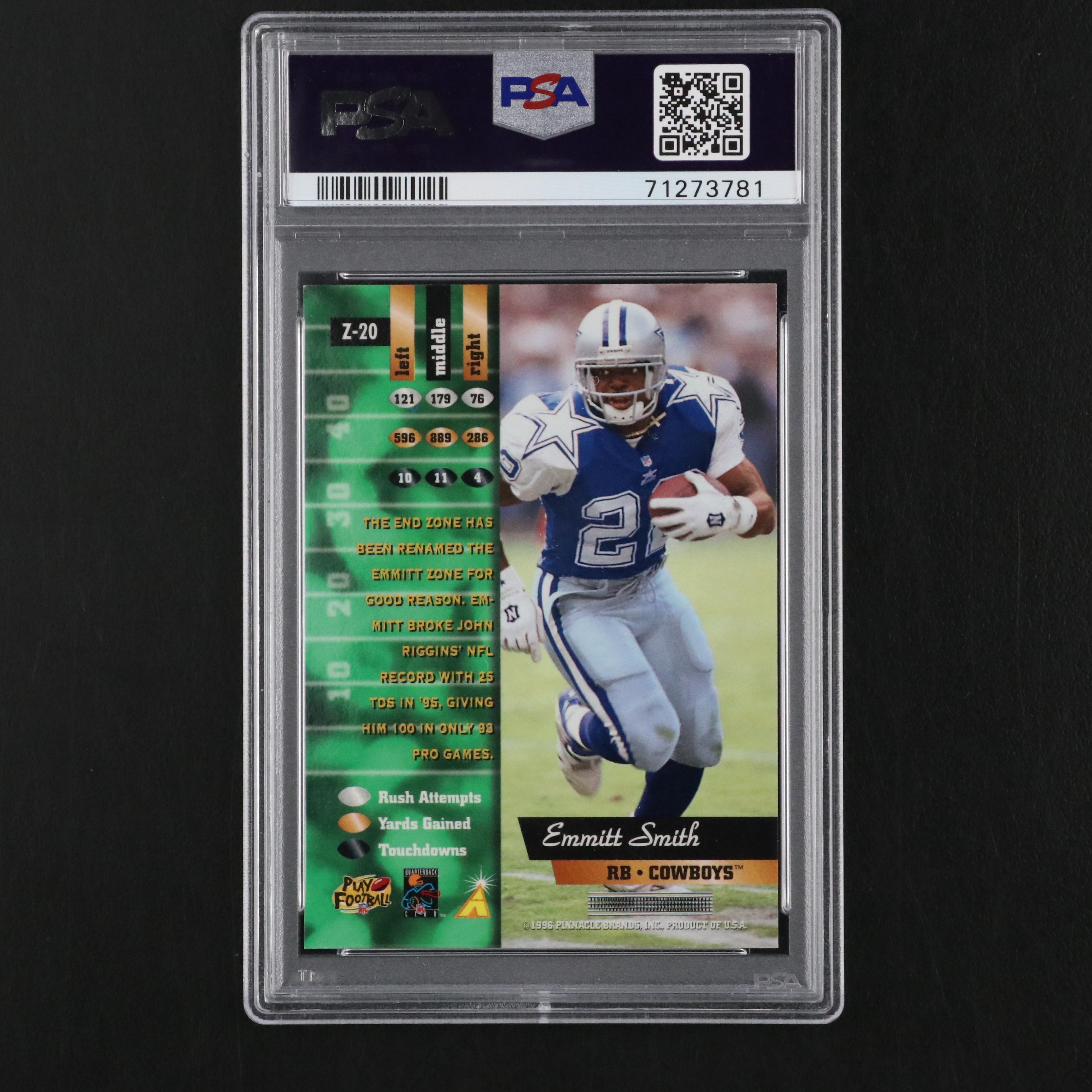 1996 Zenith Emmitt Smith Dallas Cowboys Football Card #Z-20 Graded PSA 9