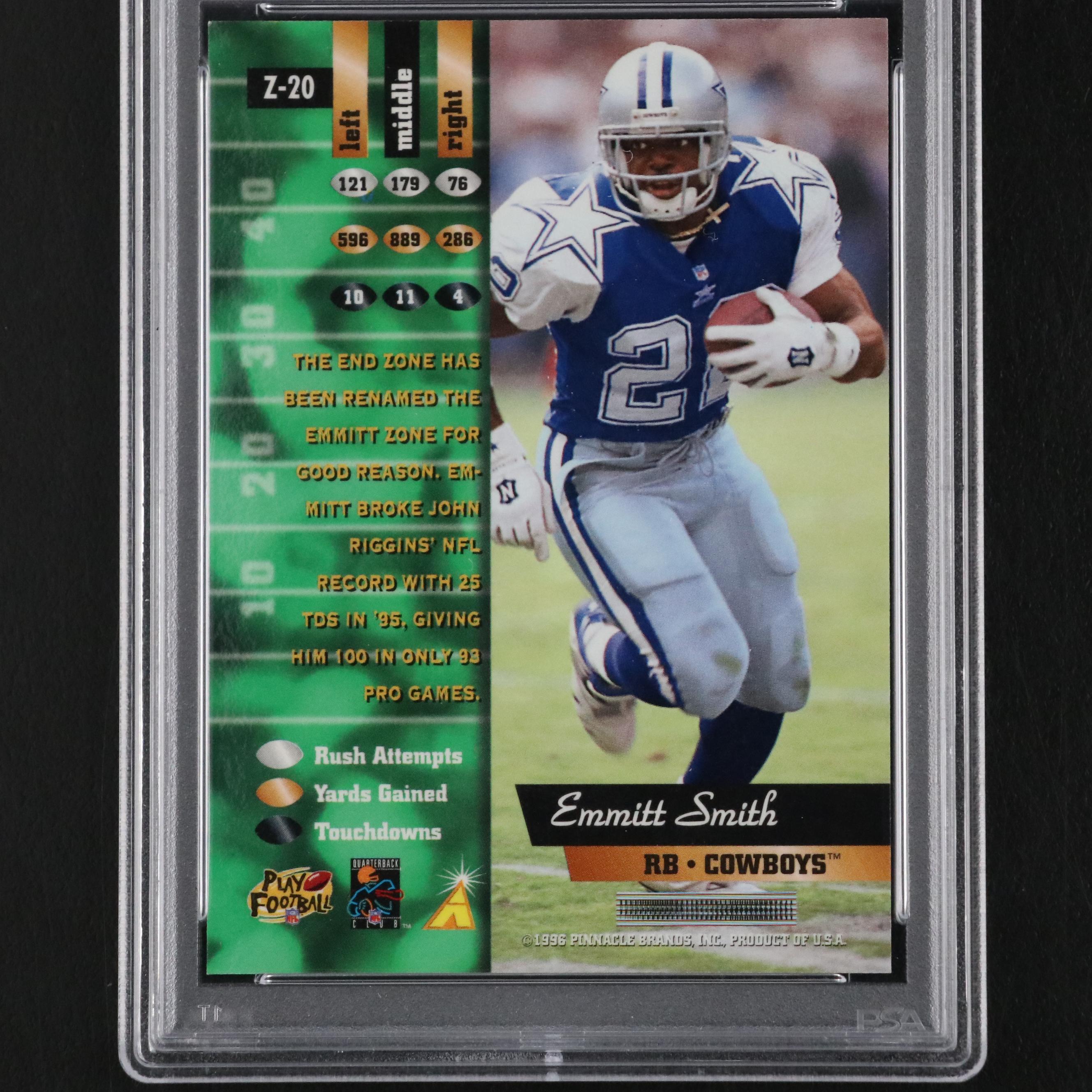 1996 Zenith Emmitt Smith Dallas Cowboys Football Card #Z-20 Graded PSA 9