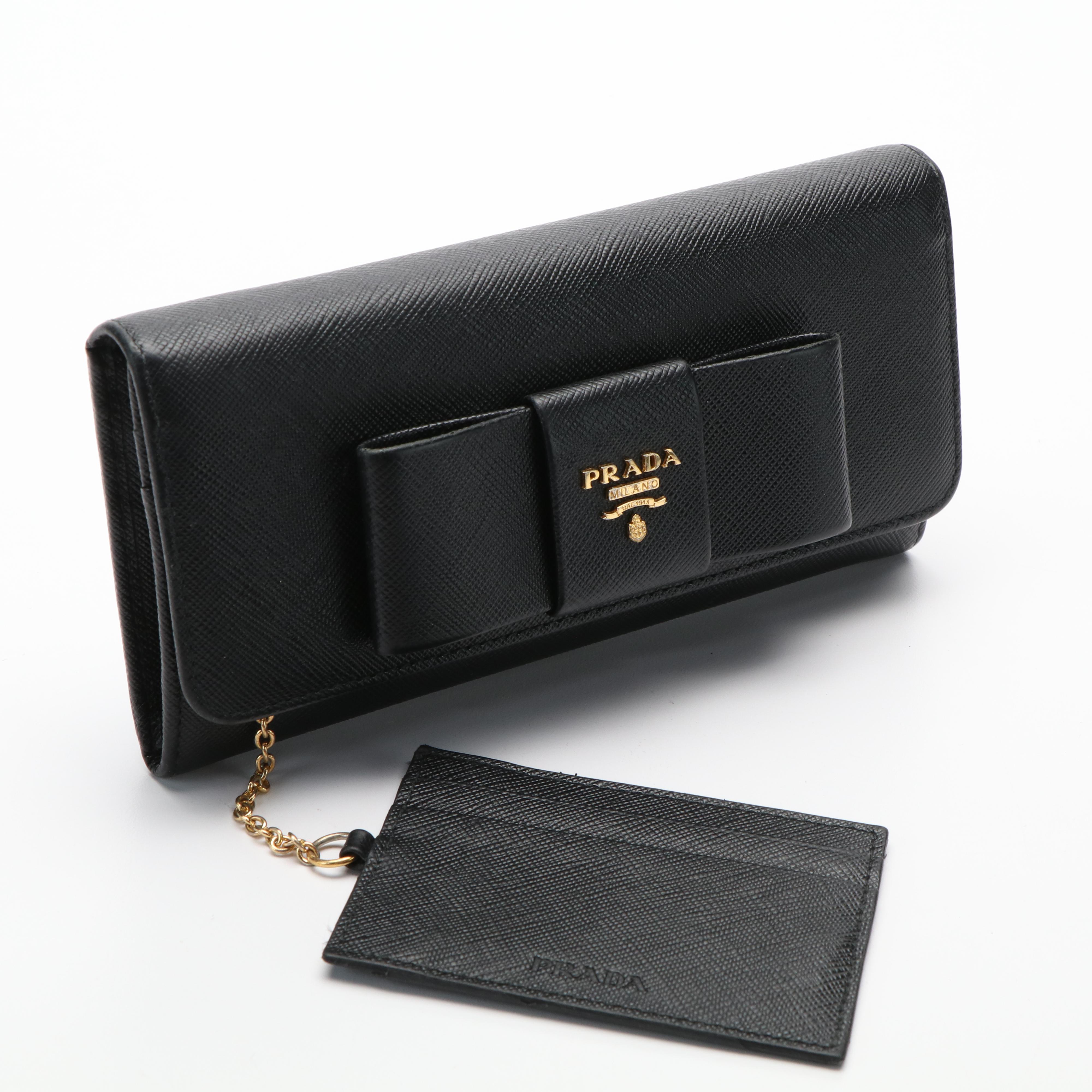 Prada Bow Saffiano Leather Continental Wallet