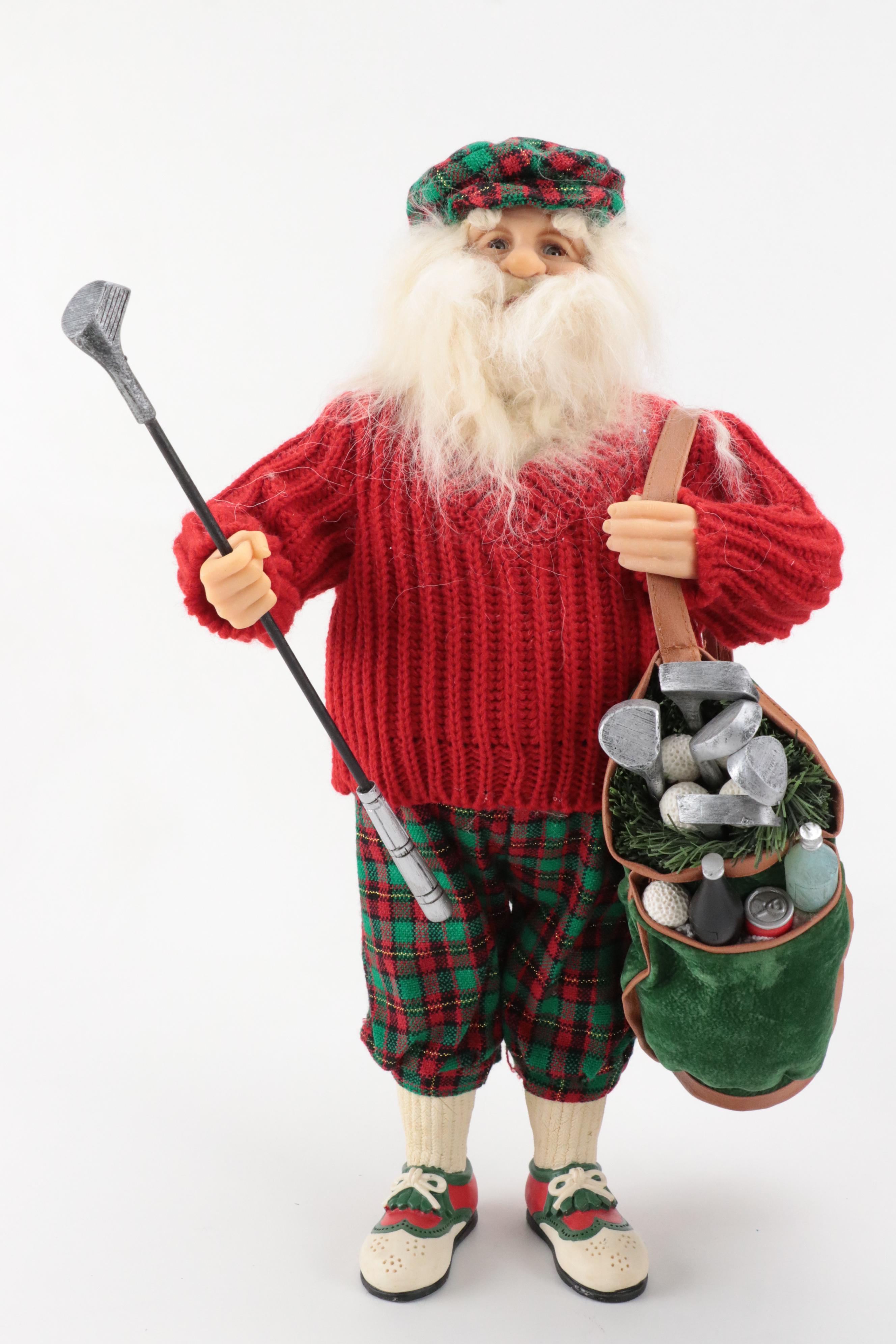 Resin Sleepy Santa Figurine and Golfing Santa Figurines