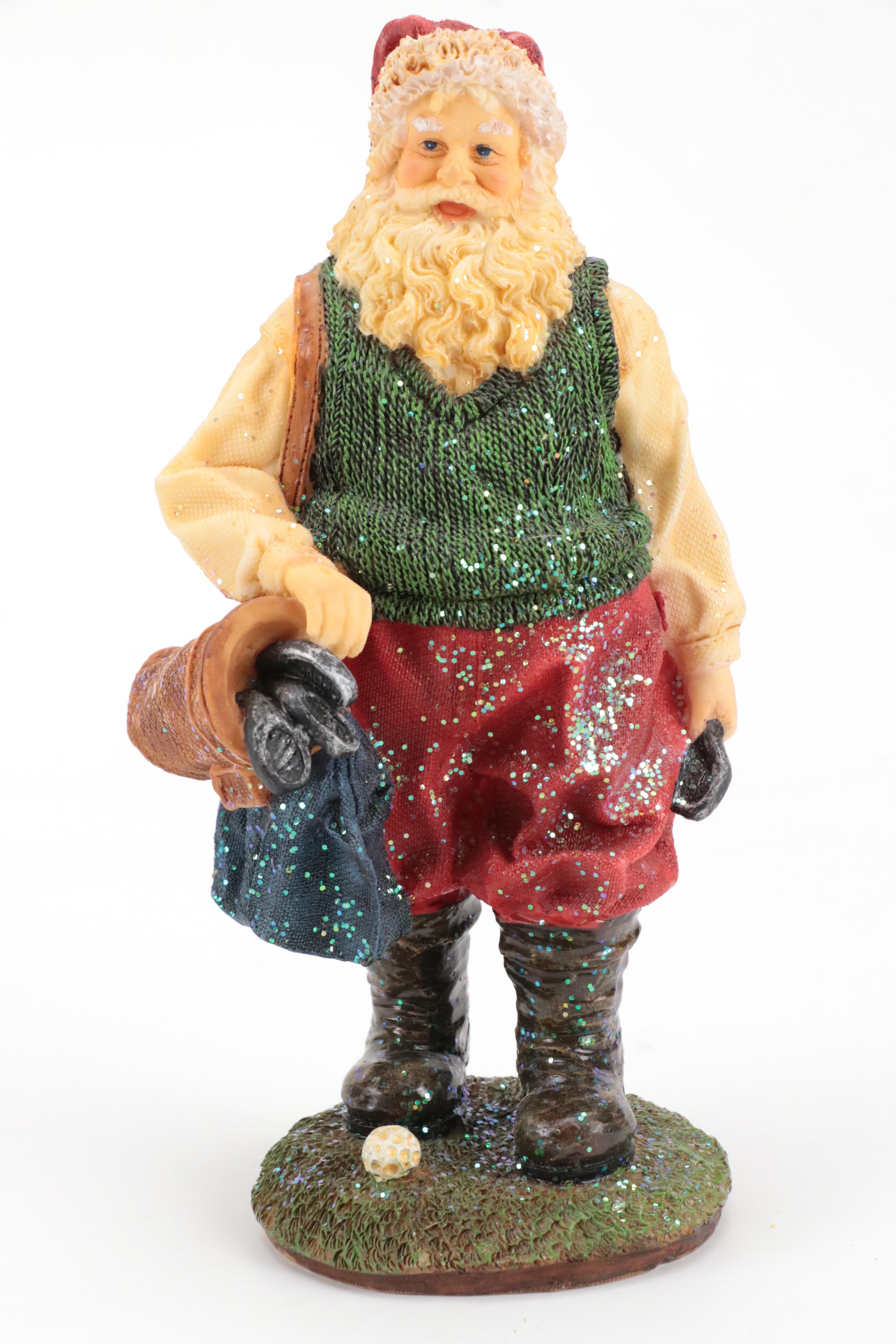 Resin Sleepy Santa Figurine and Golfing Santa Figurines