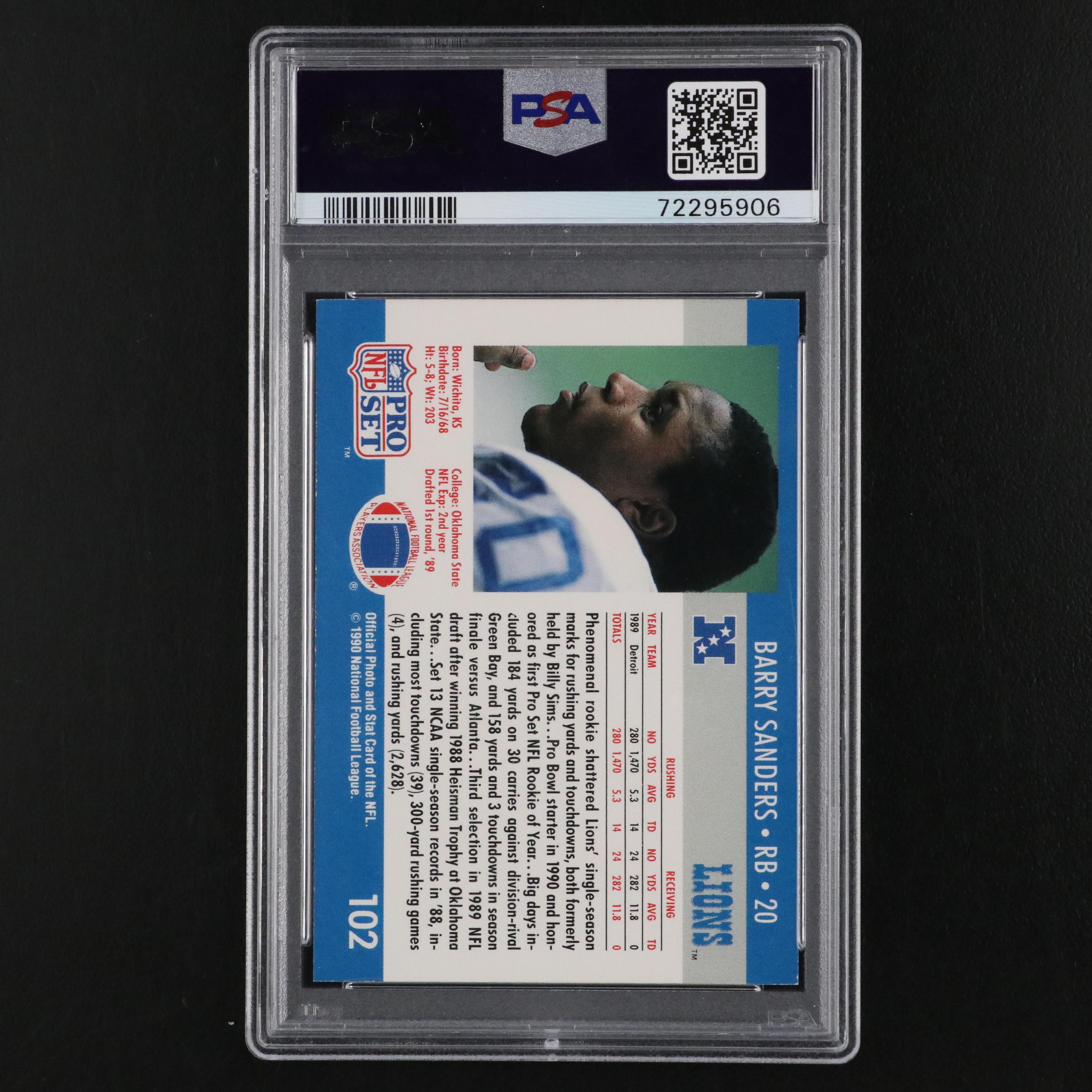 1990 Pro Set Barry Sanders Detroit Lions Football Card #102 Graded PSA 8