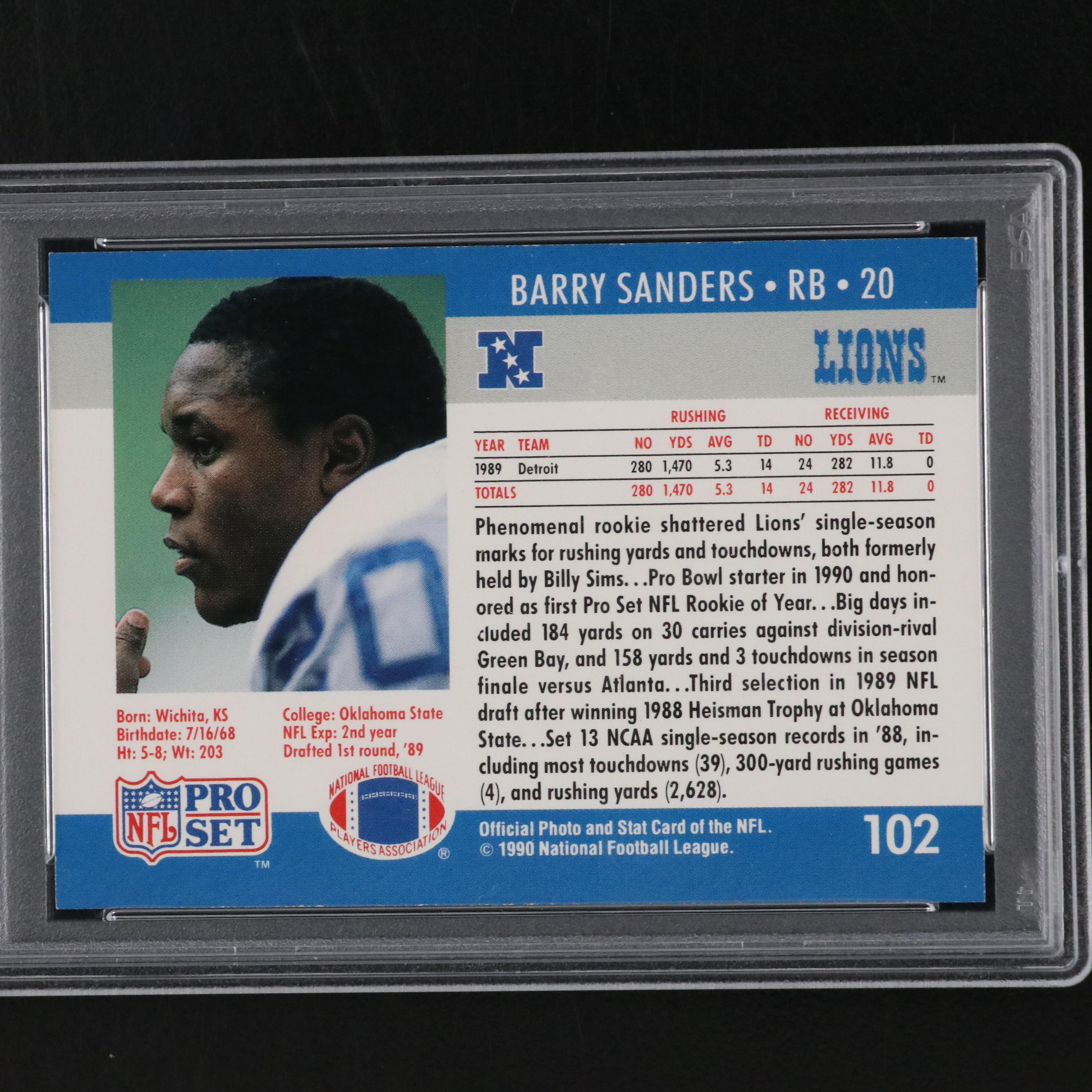 1990 Pro Set Barry Sanders Detroit Lions Football Card #102 Graded PSA 8